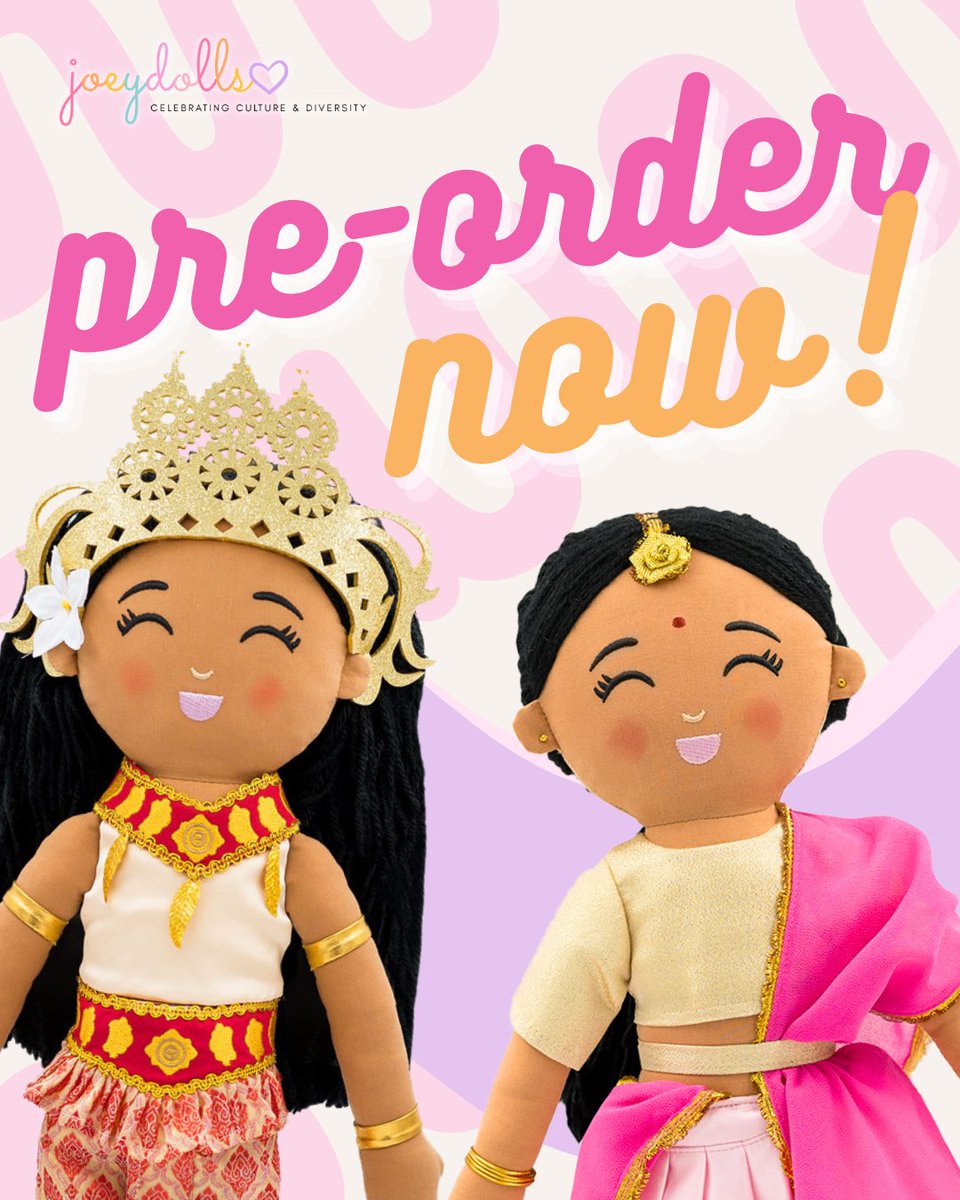 🎉 Preorders are LIVE for Priya &amp; Soriya! 🎉

👑 Priya (Indian) 🇮🇳 – Lehenga, bindi, &amp; fresh skin tone!
🌸 Soriya (Cambodian) 🇰🇭 – Inspired by Apsara dancers!

🛒 Order now: joeydolls.com

#RepresentationMatters #CulturalDolls #InclusiveToys