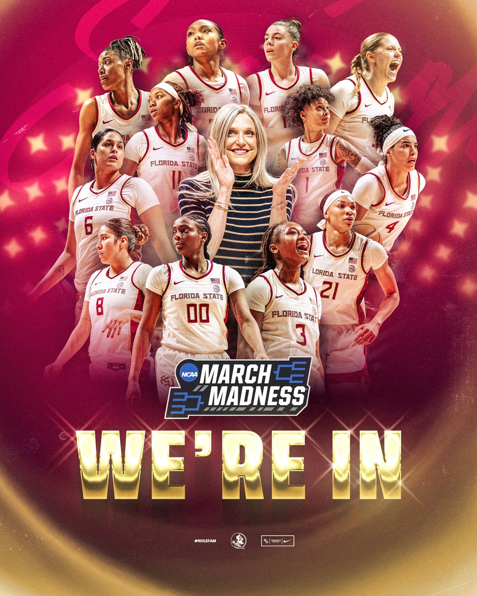 𝐆𝐎𝐈𝐍𝐆 𝐃𝐀𝐍𝐂𝐈𝐍𝐆 ✨🪩

We’re a 6️⃣ seed

🆚 #11 George Mason
📍Baton Rouge
🗓️ March 22

#NoleFAM | #MarchMadness