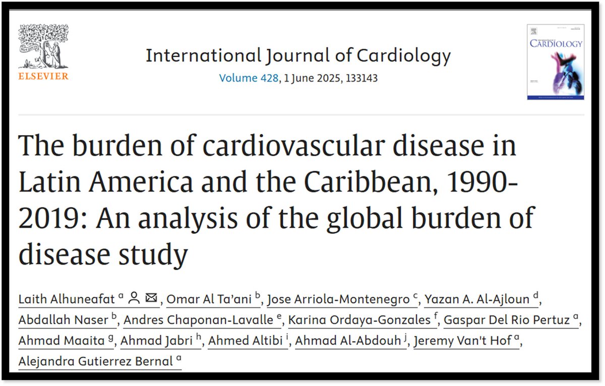 Ahmed Teebi, MD MPH🗝️ (@teebi_md) on Twitter photo 🧵Check out our work <a href="/IJCardio/">International Journal of Cardiology</a> on burden of CV disease in Latin America & the Caribbean📚 Analyzing data from 33 Latin countries from 1990-2019.
Lead by <a href="/LAlhuneafat/">Laith Alhuneafat</a> of University of Minnesota & the terrific team👏👏 #Medtwitter #Epeeps 🧵Check out our work <a href="/IJCardio/">International Journal of Cardiology</a> on burden of CV disease in Latin America & the Caribbean📚 Analyzing data from 33 Latin countries from 1990-2019.
Lead by <a href="/LAlhuneafat/">Laith Alhuneafat</a> of University of Minnesota & the terrific team👏👏 #Medtwitter #Epeeps