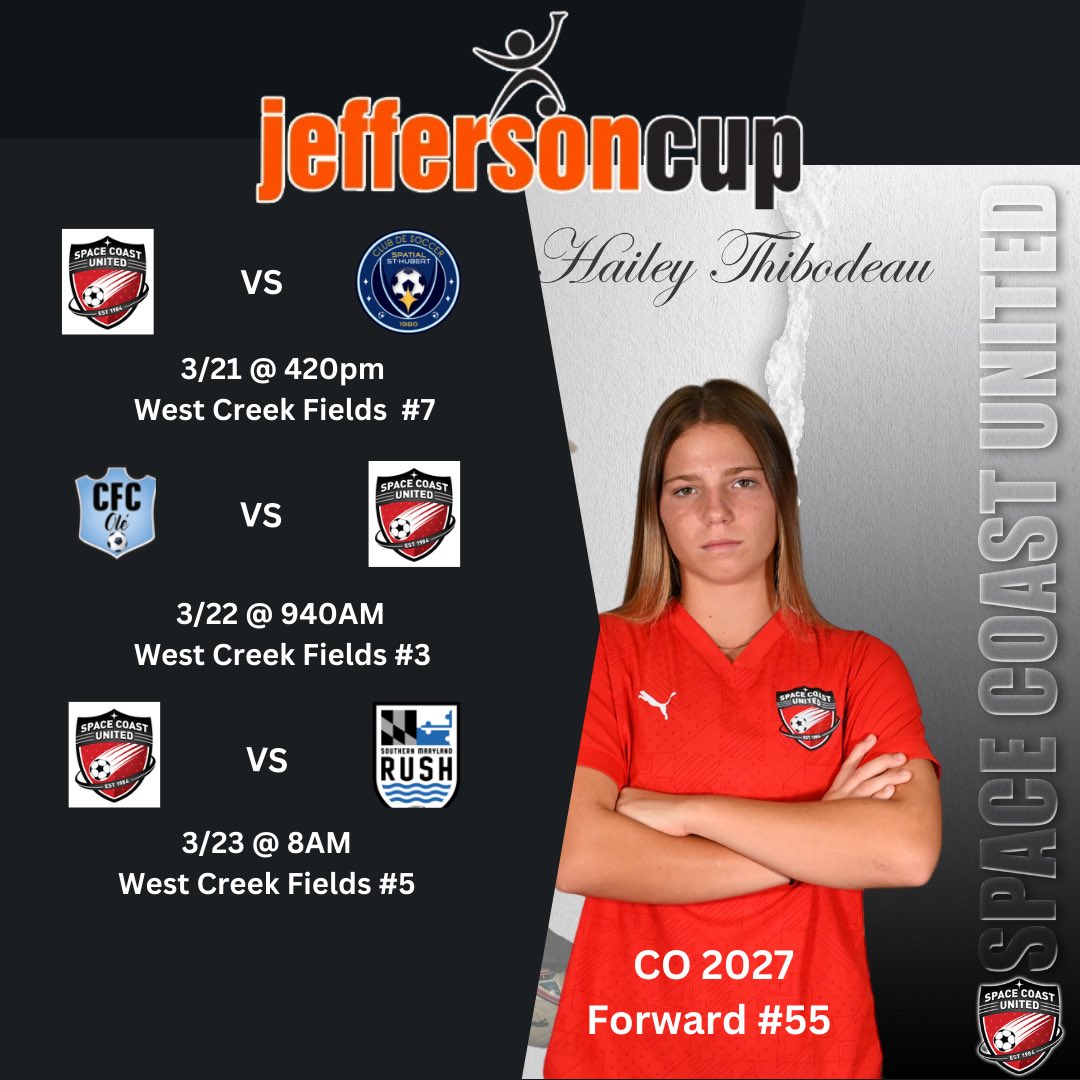 HThibodeau55's tweet photo. It’s Jeff Cup week!  Super excited to be heading there with my team @2008SpaceCoast. Make your plans now to come out and check us out.  @ImCollegeSoccer @TopDrawerSoccer @jeffersoncup https://t.co/OGEY6BtYLQ