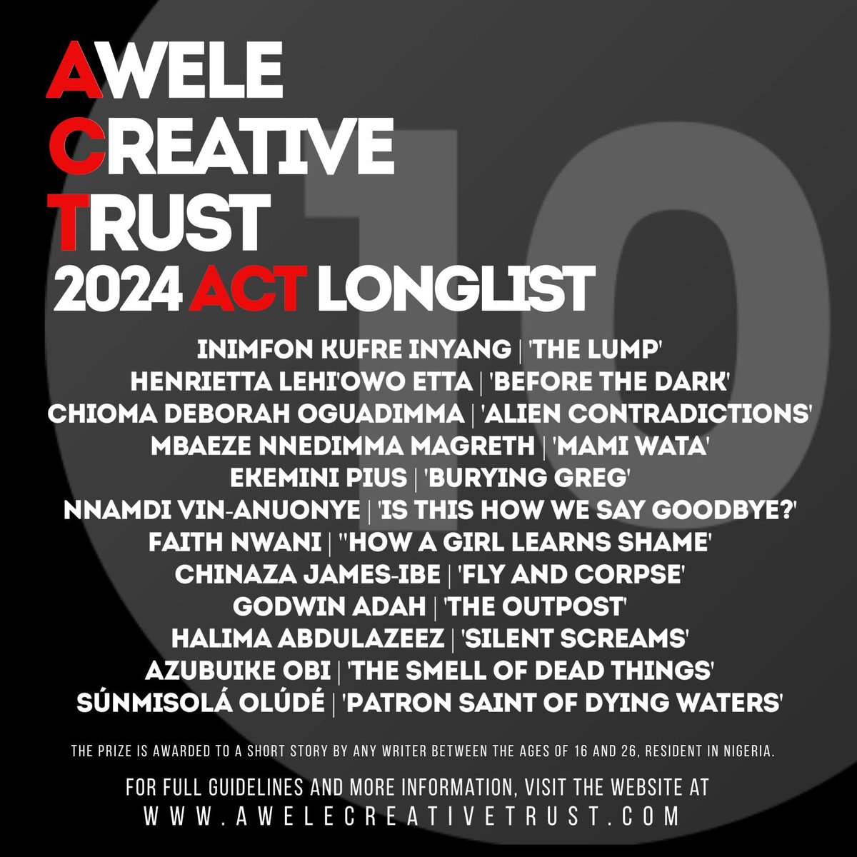 AweleCreative's tweet photo. Congratulations to our longlisted writers !!! https://t.co/1pU9sKZue9