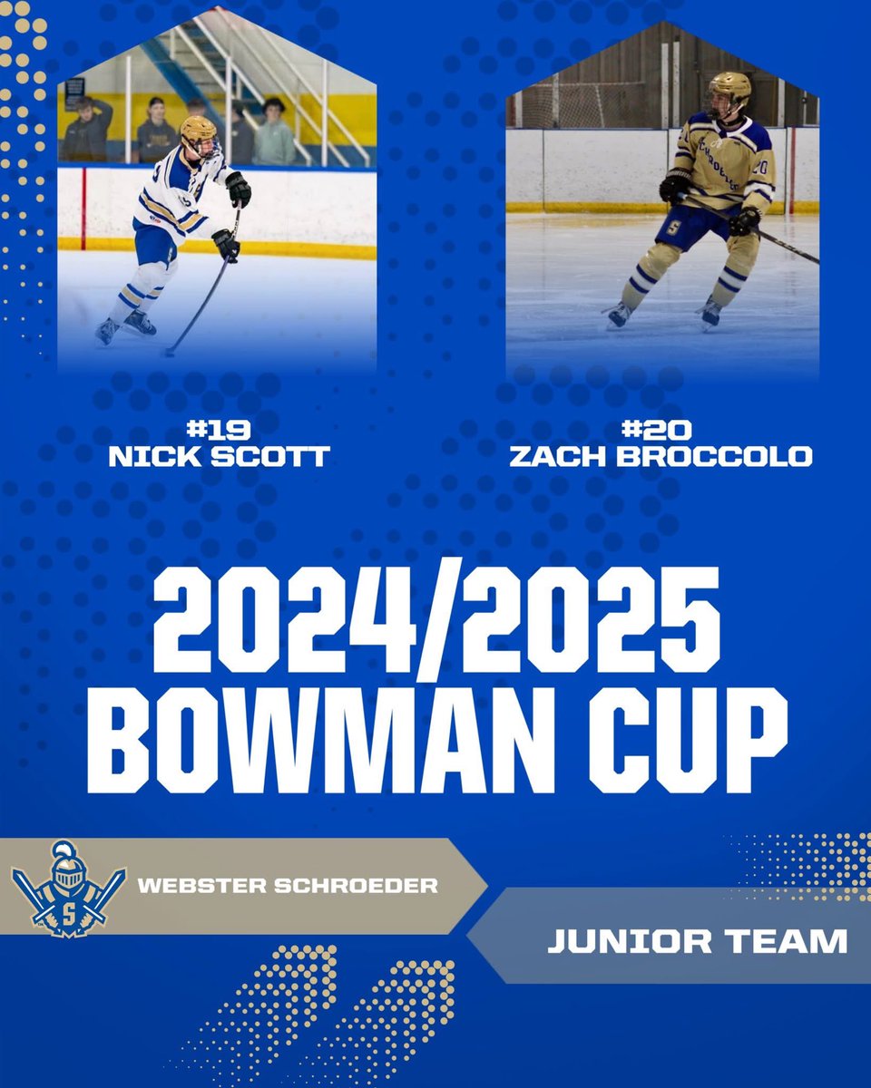 Congratulations to our juniors, Nick Scott and Zach Broccolo, for being selected to play in the 2025 Scotty Bowman Showcase that will take place on Wednesday, April 9th, at Key Bank Center.  🏒🥅🏒

Junior Game starts at 5pm.  

Congratulations boys! 👏🏼👏🏼