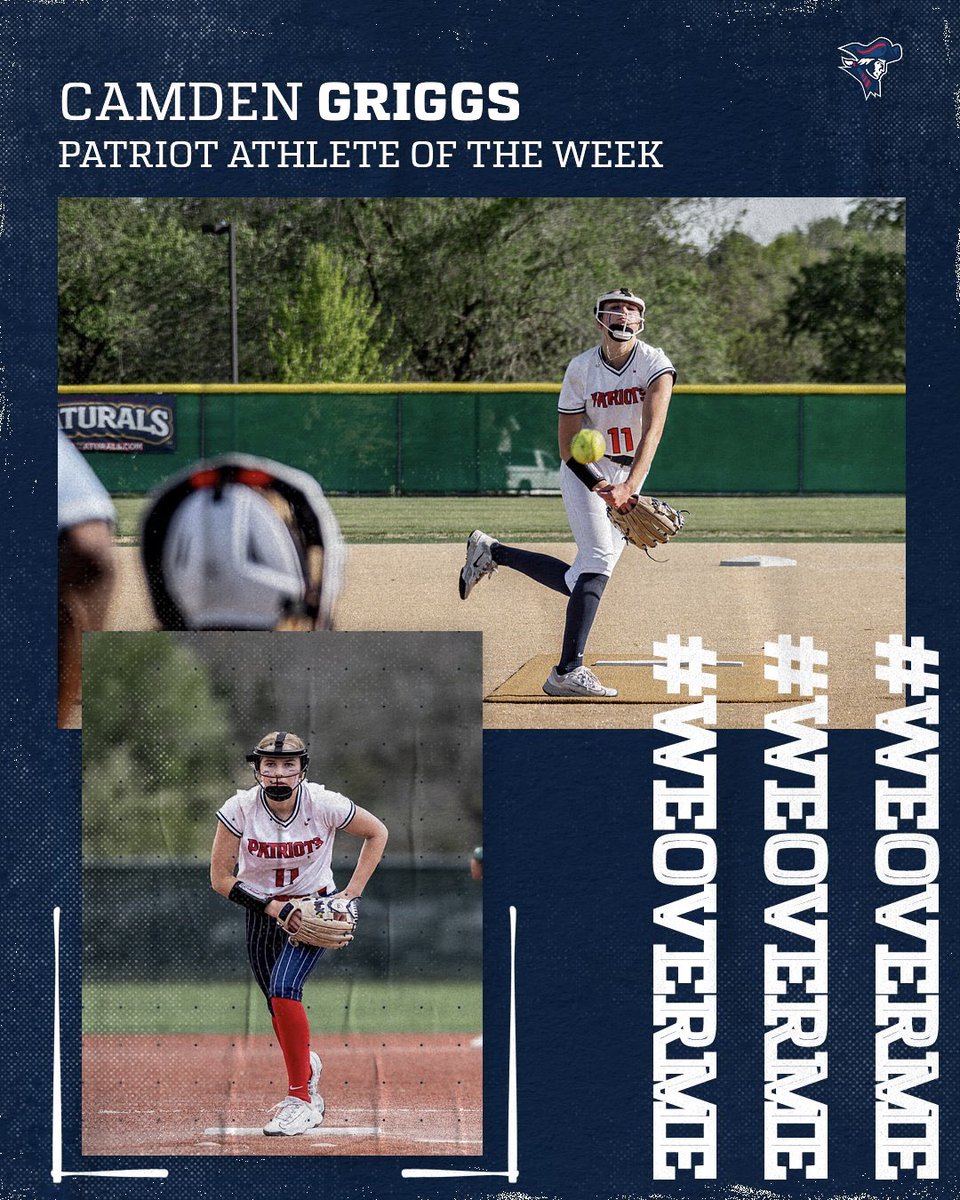 This week’s Patriot Athlete of the Week: Camden Griggs 🥎📸

Camden is this weeks Patriot Athlete of the Week for her no-hitter against Lifeway on Monday en route to a dominant 10-0 victory.