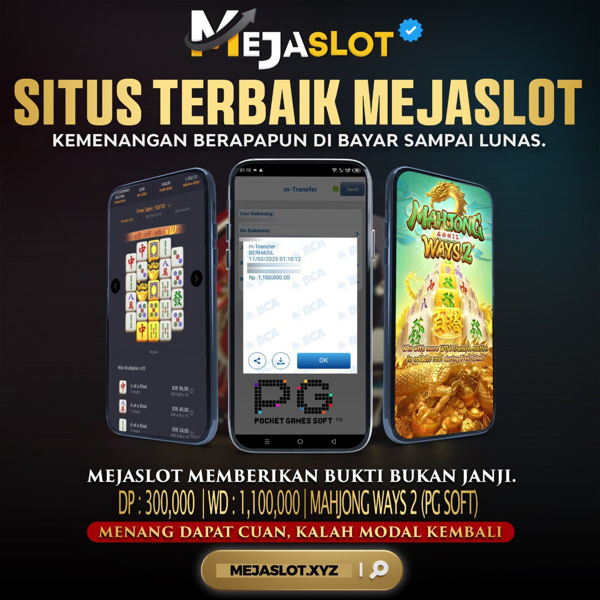 mejaslot_Offc's tweet photo. Selamat atas kemenangan nya Member setia MEJASLOT
DEPO : 300.000
WD : 1.10.000
PL4Y : Mahjong Ways 2
(PG Soft)

💌 Telegram : @mejaslotofc
🌐 Ketik Google : MEJASLOT(.)XYZ
📞 Wa Offc : https://t.co/vk0Rvp2caW
#mejaslot #Situsterpercaya #slotgacorhariini https://t.co/Q8rQ3CR6ii