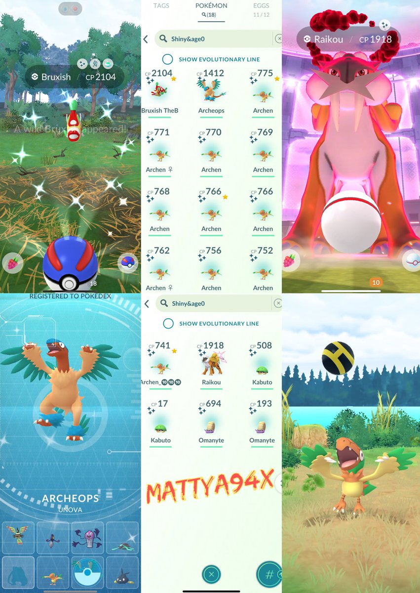 MattyA94x's tweet photo. My SHINY Haul Through the #CatchMastery Event GREAT DAY! 🤩
✨ 12 SHINY ARCHEN And got one evolved in the SHINY DEX ARCHEOPS
⚡️ DYNAMAX SHINY RAIKOU
🍕 4th SHINY BRUXISH Incense
2️⃣ 2 SHINY OMANYTE & KABUTO Each
🔙 Did get a BACK TO BACK ARCHEN!
#PokemonGO #ShinyPokemon https://t.co/B91jjwTn6J