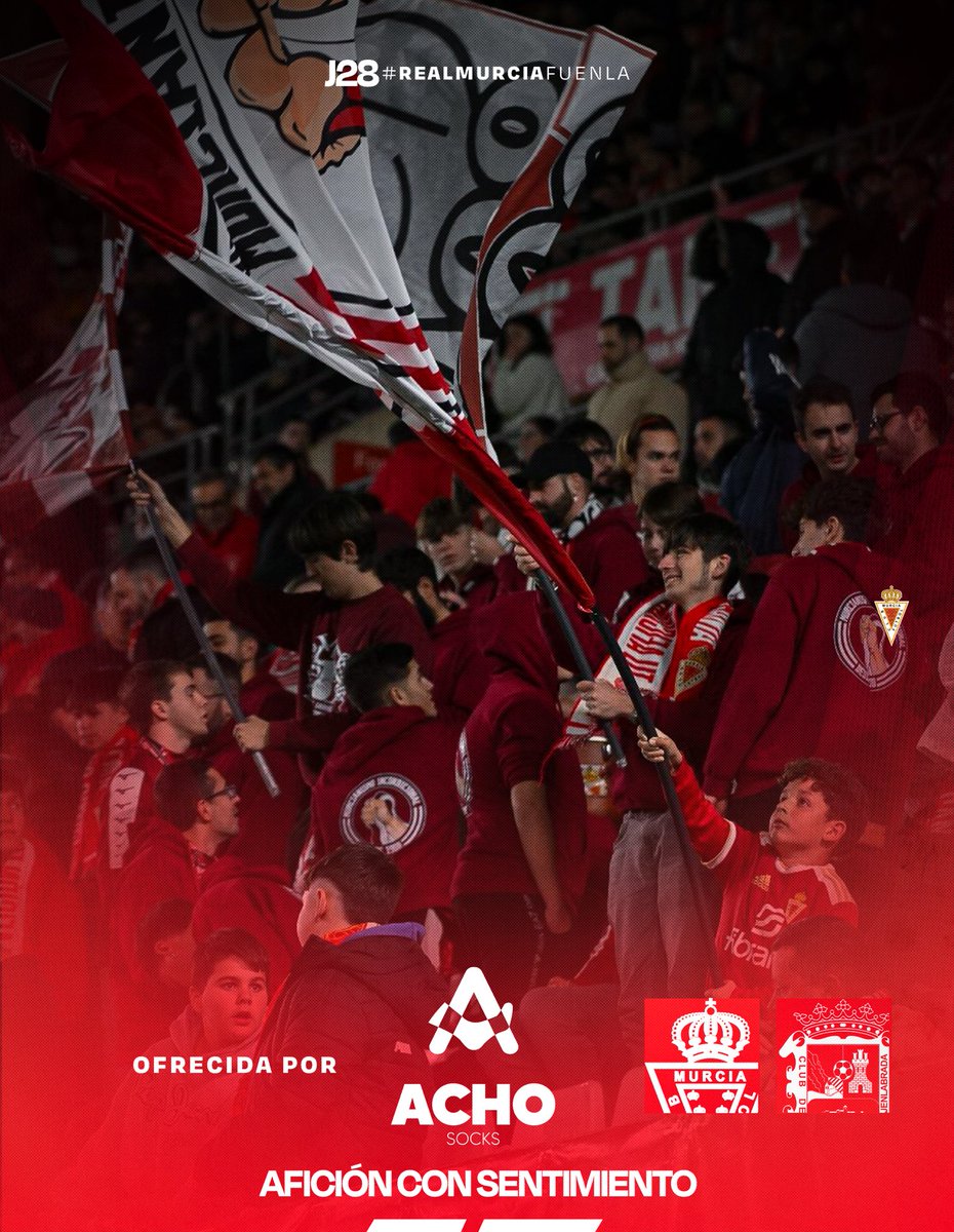 J28 | 🧦 𝗔𝗙𝗜𝗖𝗜𝗢́𝗡 con 𝗦𝗘𝗡𝗧𝗜𝗠𝗜𝗘𝗡𝗧𝗢 con 𝗔𝗰𝗵𝗼 𝗦𝗼𝗰𝗸𝘀 

🏟️ ¡Hoy somos 𝟭𝟬.𝟬𝟱𝟳 𝗺𝘂𝗿𝗰𝗶𝗮𝗻𝗶𝘀𝘁𝗮𝘀 en el estadio Enrique Roca de Murcia! 

❤️ ¡GRACIAS, AFICIÓN! 
#RealMurciaFuenla