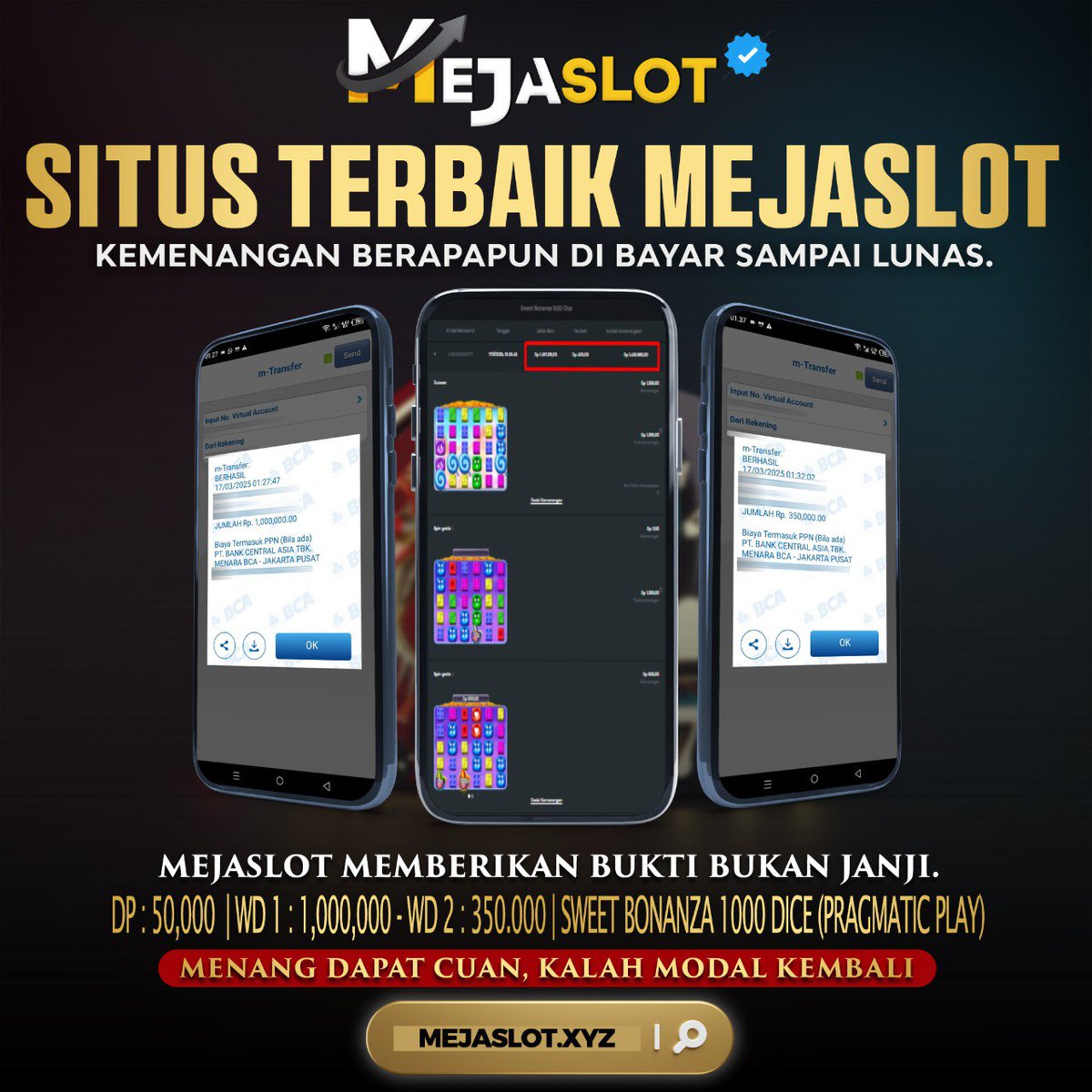 mejaslot_Offc's tweet photo. PAGI YANG SANGAT GACOR BOSKU MEJASLOT
DEPO : 50.000
WD 1 : 1.000.000
WD 2 : 350.000
PL4Y : Sweet Bonanza 1000 Dice
(Pragmatic Play)

💌 Telegram : @mejaslotofc
🌐 Ketik Google : MEJASLOT(.)XYZ
📞 Wa Offc : https://t.co/vk0Rvp2caW
#mejaslot #Situsterpercaya #slotgacorhariini https://t.co/uuLmpgLgR0