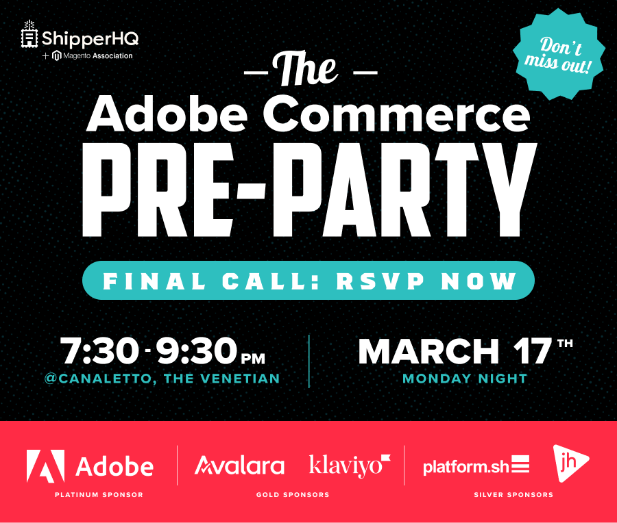 🚨 Last call to RSVP for our Adobe Summit Pre-Party! 🚨

Tomorrow’s the night! We’re excited to kick off Adobe Summit with the Adobe Commerce &amp; Magento community. Don’t miss out on great conversations and connections before the event begins! 🎉

📍 Canaletto Patio, The Venetian