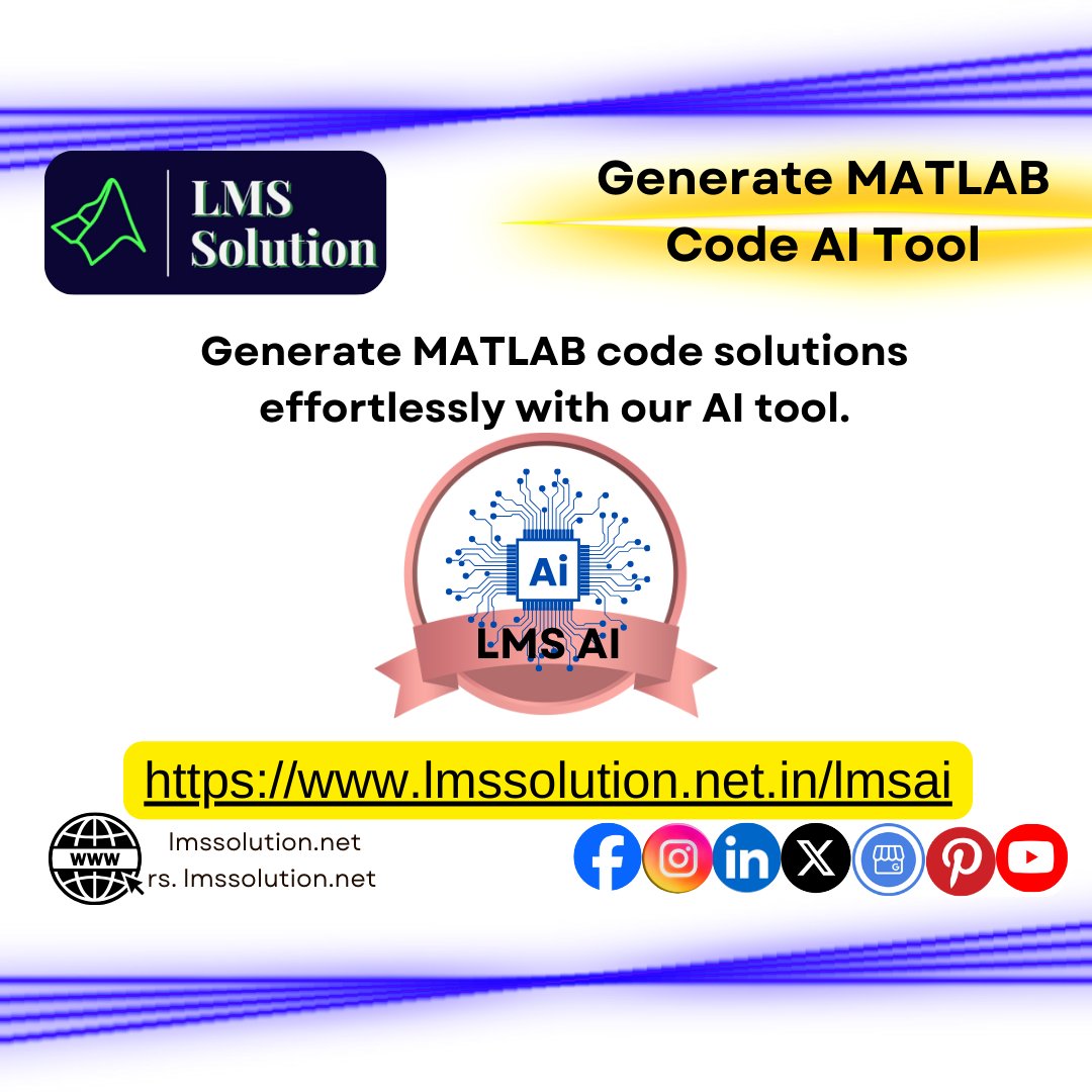 Lms_Solution's tweet image. Generate MATLAB code solutions effortlessly with our AI tool.
zurl.co/1Qj5X
#MATLAB #CodeGenerator #AITool #Efficiency #Technology #Programming #Automation #Productivity #Innovation #Solutions