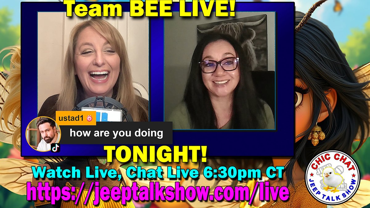 JeepTalkShow's tweet image. You can WATCH LIVE and COMMENT LIVE on tonight&apos;s Chic Chat episode with Natalie and Janet!  Just go to jeeptalkshow.com/live at 6:30pm CT tonight! @gypsy_jk_red4x4 and @charlie.jku have a great time and you will to! #jeeptalkshow #jeep #jeeplife #jtschicchat #youtubelive