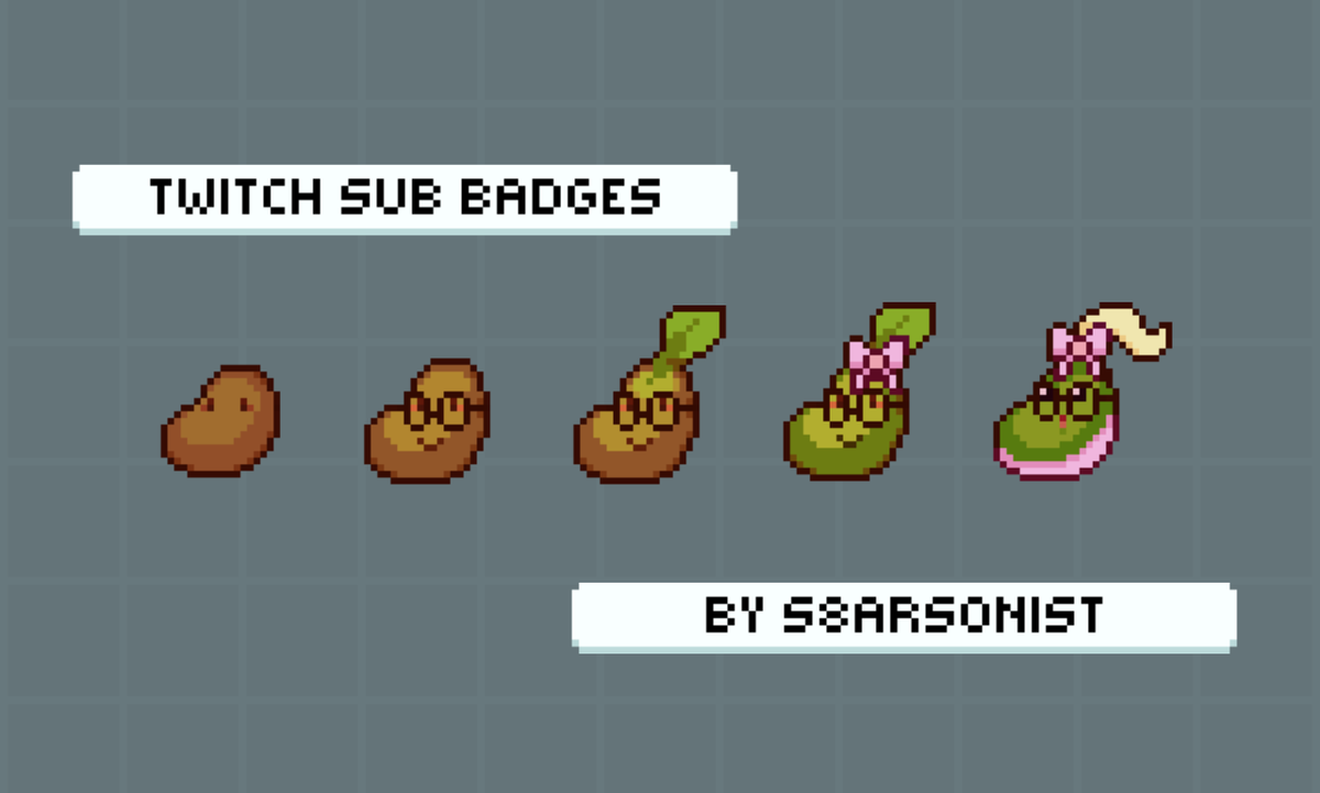 s8artonist's tweet photo. lovely sub badges commission for @bean_dita !! had so much fun working on these little beans 🌱🩷

#pixelart #twitch #smallstreamer #twitchassets #commissionsopen https://t.co/Khksf5htVL