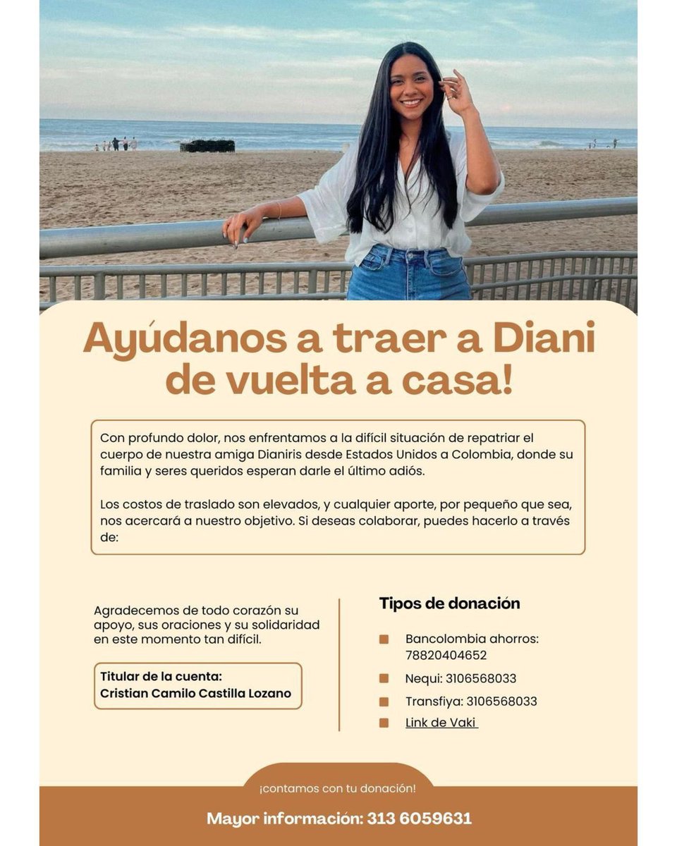 Familia de la cartagenera Dianiris Castilla fallecida en EEUU pide ayuda para traerla a su país

Hoy Dianiris Castilla, cartagenera residente en los Estados Unidos, fue encontrada sin vida en su casa. 

Su familia, en medio de este terrible momento, quiere darle el último adiós