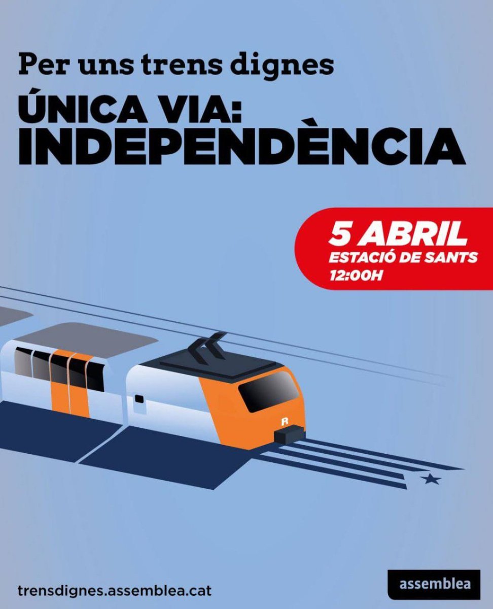 ANCPOLINYA's tweet photo. #Rodalies és un caos diari. És una situació insostenible i té culpables: l'espoli fiscal i la manca d'inversió de l'Estat.

Ja n'hi ha prou!

Per uns trens dignes, ÚNICA VIA: INDEPENDÈNCIA
https://t.co/nbKWCOFNsG

📅Dissabte 5 d'abril
🕛12 h
📍Estació de Sants https://t.co/DsQCSU3zJM