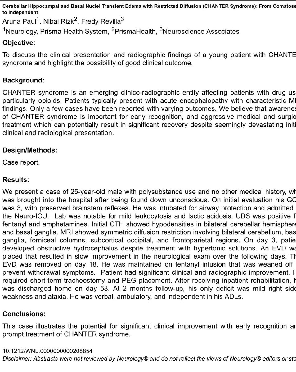 Jed Barash (@jedbarash) on Twitter photo Another CHANTER spectrum abstract to be presented <a href="/AANmember/">American Academy of Neurology</a> National Meeting 🧠
Interesting strategy in CHANTER to maintain/wean fentanyl to prevent withdrawal symptoms, noted case w signif recovery 📈 Another CHANTER spectrum abstract to be presented <a href="/AANmember/">American Academy of Neurology</a> National Meeting 🧠
Interesting strategy in CHANTER to maintain/wean fentanyl to prevent withdrawal symptoms, noted case w signif recovery 📈