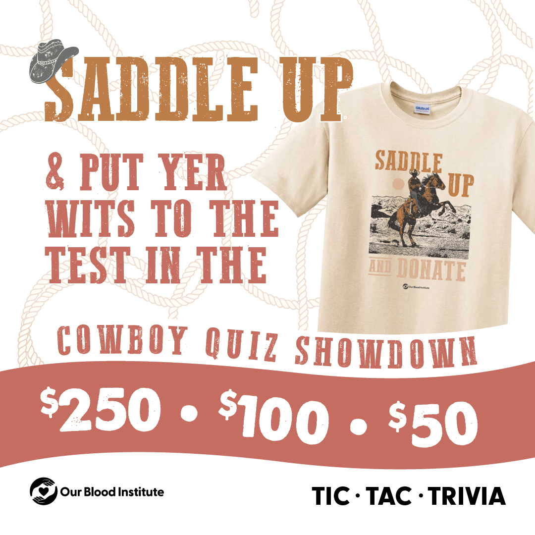 🤠 Saddle up &amp; test yer wits! 🤠 Play our Cowboy trivia &amp; donate now through April 30 for a shot at $250, $100, or $50! If you aren't eligible to donate, simply play our game for a chance to win $50! Think you’ve got what it takes? Play here: bit.ly/4idQcxU.