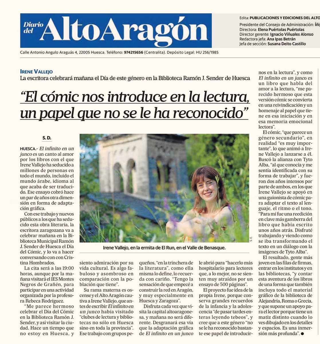 Reivindico el papel del cómic en la iniciación lectora y su lugar en nuestra memoria emocional. 
Mañana celebraremos el Día del Cómic en el IES Montes Negros de #Grañén por la mañana y en la Biblioteca Ramón J. Sender #Huesca a las 19 horas.

✒️ Susana Deito
📷 EM
<a href="/altoaragon/">Diario del Altoaragón</a>