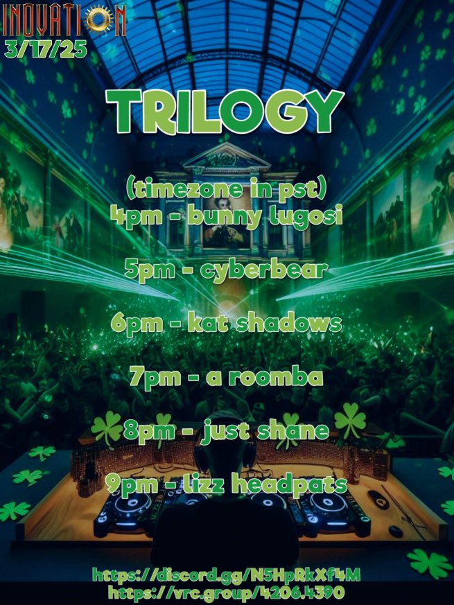 inovationvr's tweet photo. Tomorrow night inovation celebrates it 3rd year anniversary and we’re bringing back some of our og DJ for a one night special occasion. Make sure to join our discord as this is one hell of an event you don’t wanna miss #vrchat #vrchatevent #vrchatmoment #vrchatclub #vrchatdj https://t.co/DgdR0XvFfX
