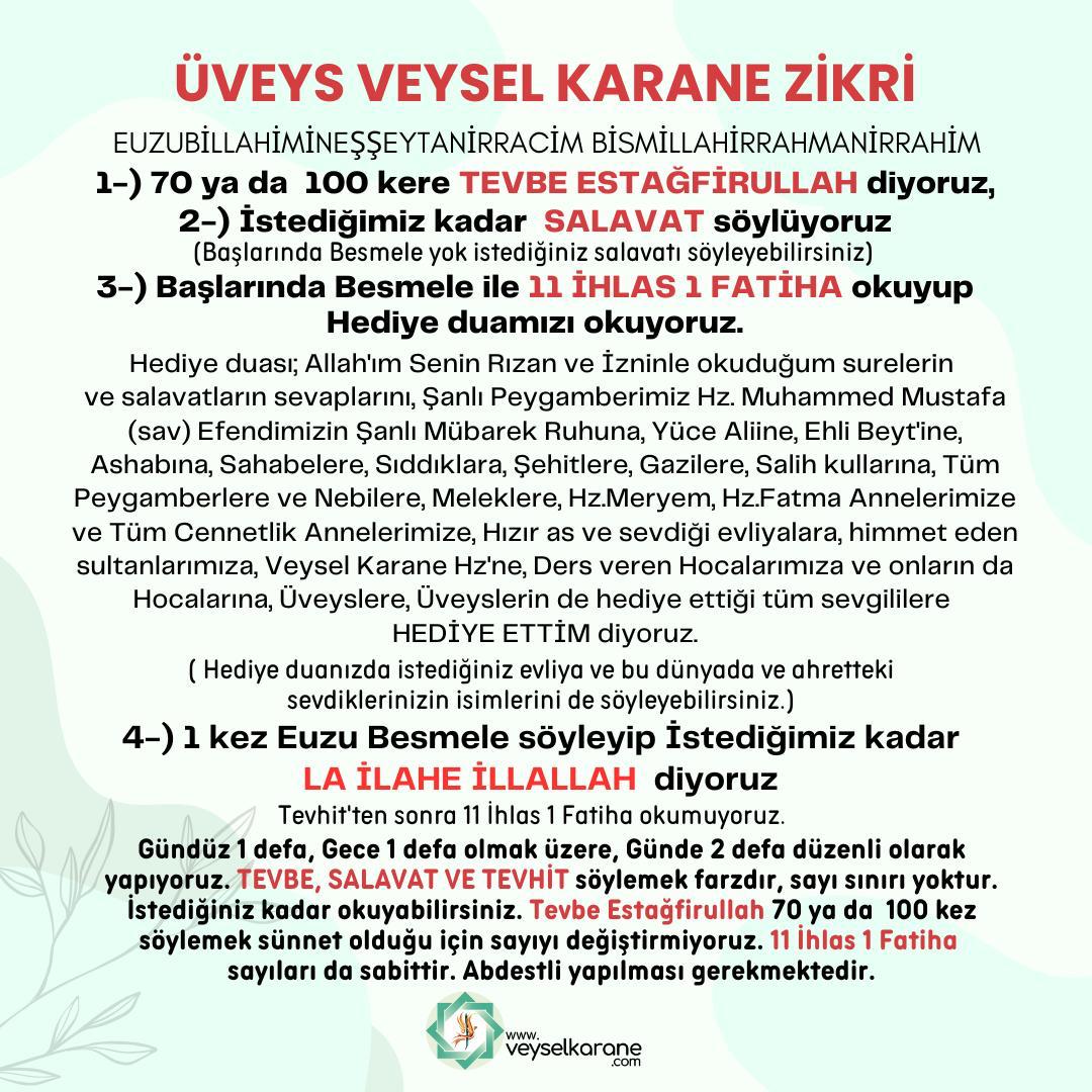<a href="/veyselkarane/">veyselkarane</a> Herkes bu zikri yapabilir..hem çok kolay hemde huzur verici..Allah'ın kapısı herkese açık....
#ÜVEYSLİK