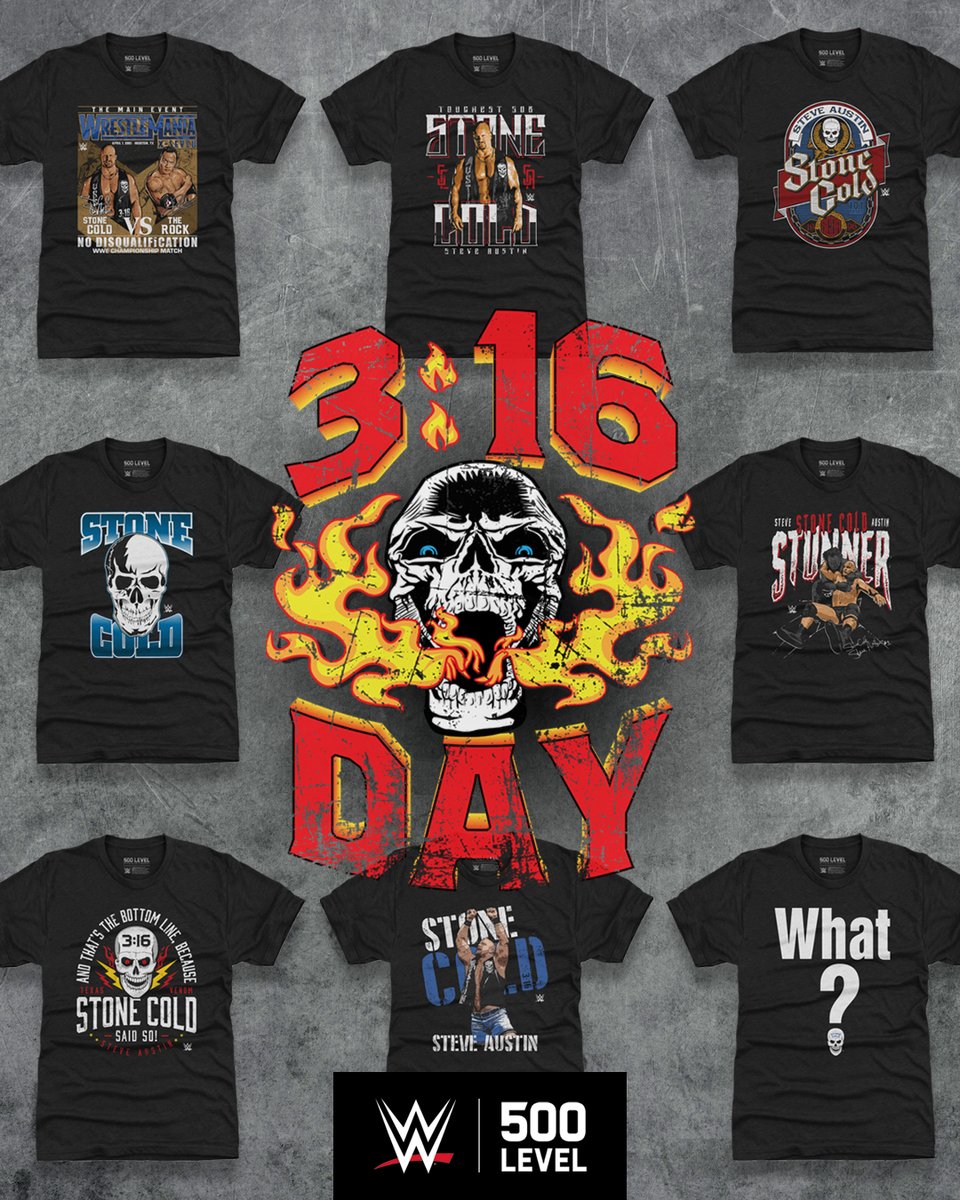 500LEVEL's tweet photo. 🚨 OH HELL YEAH! 🚨 It’s 3:16 DAY and we’re raising some hell with 25% OFF Stone Cold merch — for 24 hours ONLY! 💥🍻

Use code AUSTIN316 at checkout and grab your gear from the badass 500 LEVEL Stone Cold collection! 👊

Shop 3:16 Day Collection here: https://t.co/9p5Em4tYJo https://t.co/RuJXvMQPPc