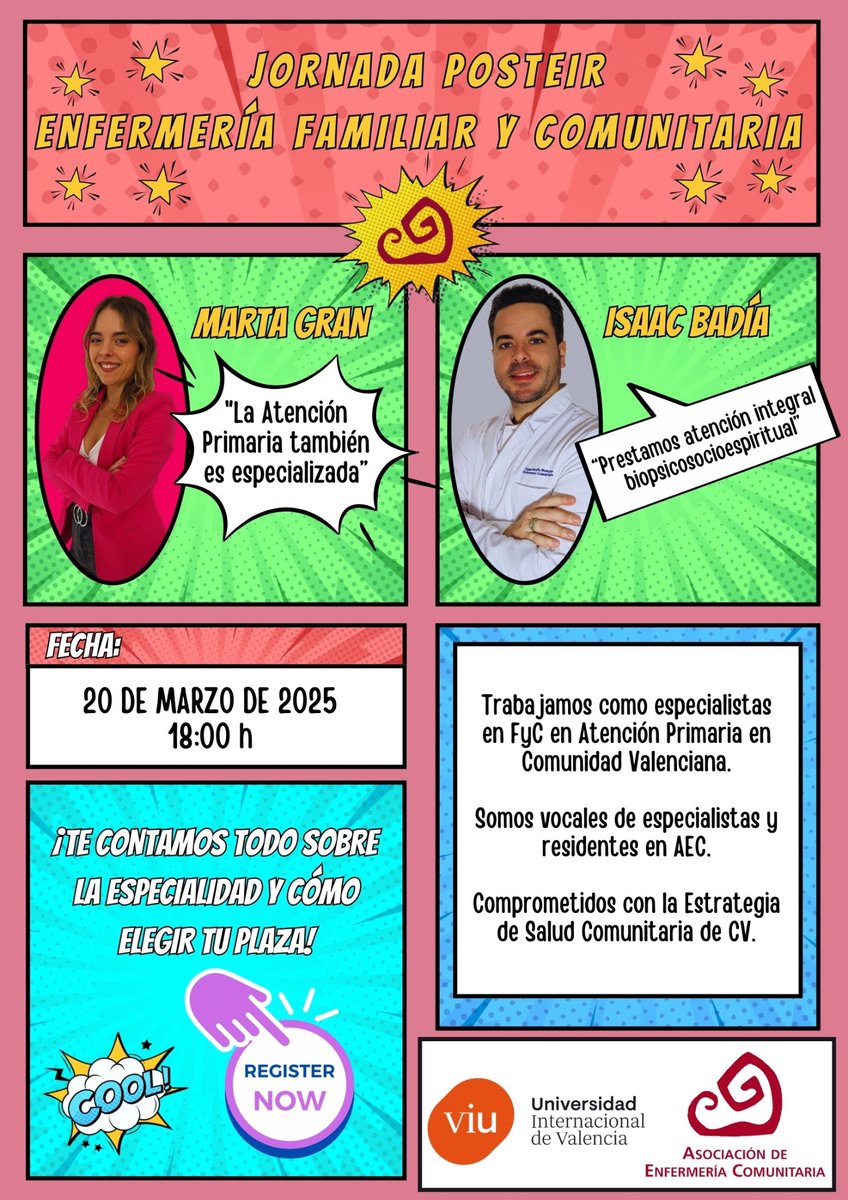 ¡JORNADA POSTEIR ENFERMERÍA FAMILIAR Y COMUNITARIA!👩🏽‍💻🧑🏽‍💻
Os esperamos a todos🤞🏼
enfermeriacomunitaria.org/web/index.php/…