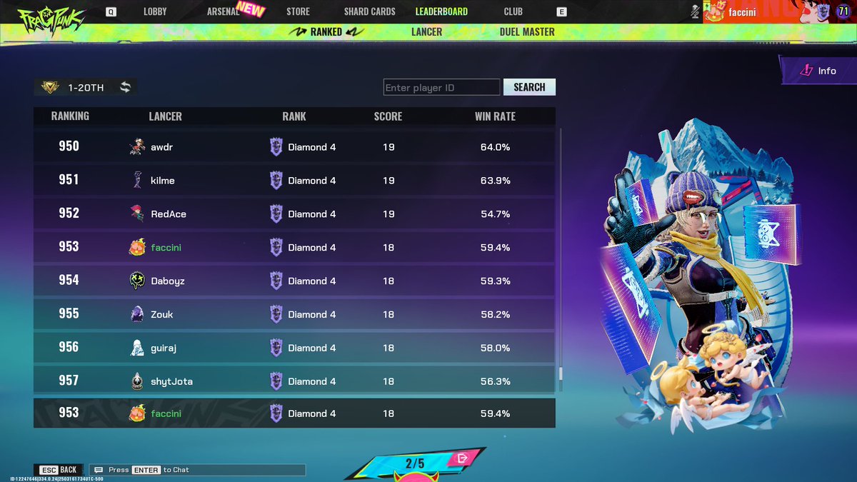 Faccini's tweet image. For the first time in my life, I am on the leaderboard for a video game🫡 @PlayFragPunk #breaktherules