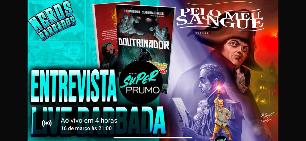 SuperPrumo's tweet photo. A live de hoje é no canal do Nerds Barbados!!!

Às 21h!!!

E tem cupom de desconto: barbados10

Para todos os produtos Dom Pedro!
E para a pré-venda do Doutrinador!

https://t.co/FkZ1lgexpk https://t.co/12PPtxmODL
