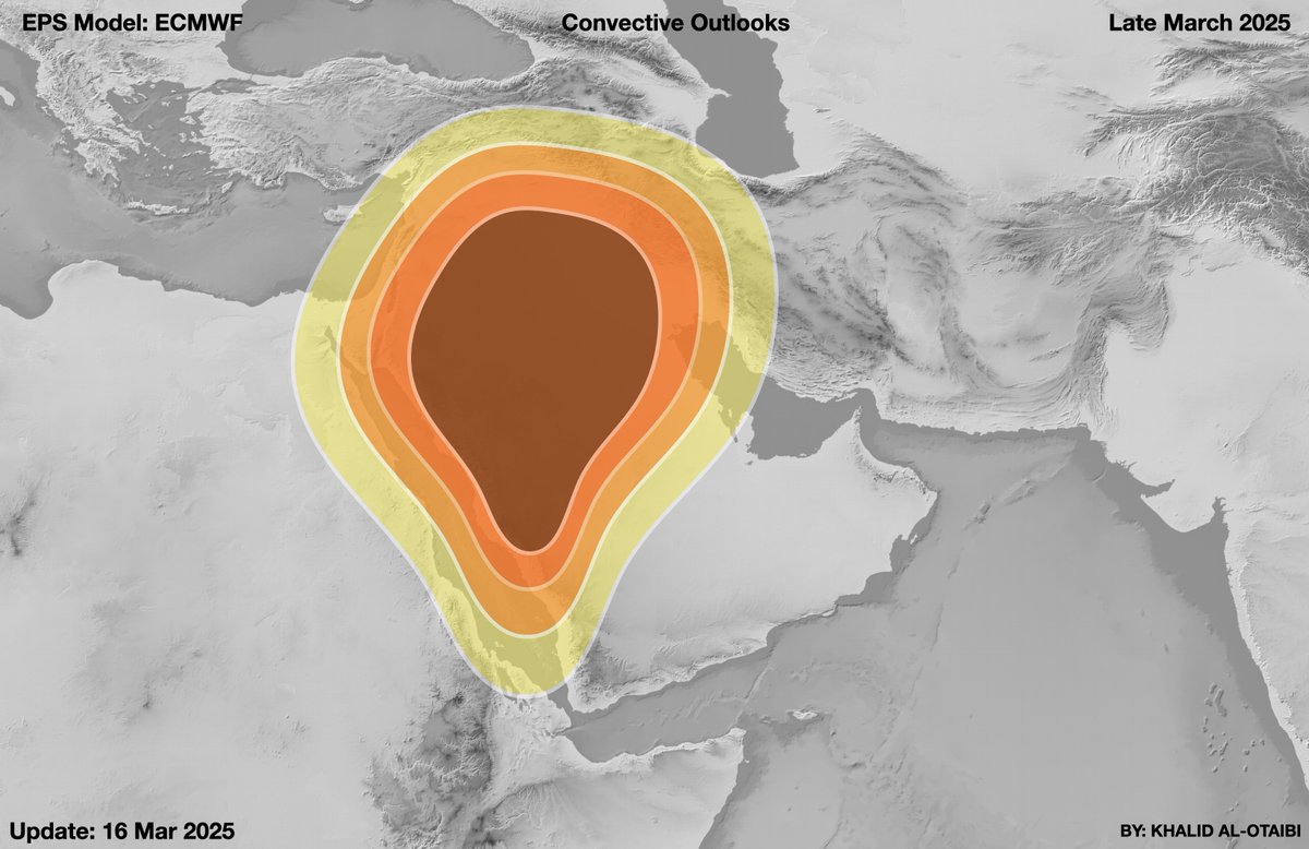 الإنسامبل الأوروبي في توقعاته لتدفق MJO
بعد حالة 19-24 مارس .. هناك موجة جديدة من نشاط MJO ستصعد بظروف الحمل الحراري ناحية الجزء الغربي والشمالي والأوسط من شبه الجزيرة العربية .. تتزايد احتمالاتها من 26 مارس وتتصاعد آخر مارس ... إن شاء الله.

مُرفق مع مؤشر MJO خريطة وصفية تُعبّر