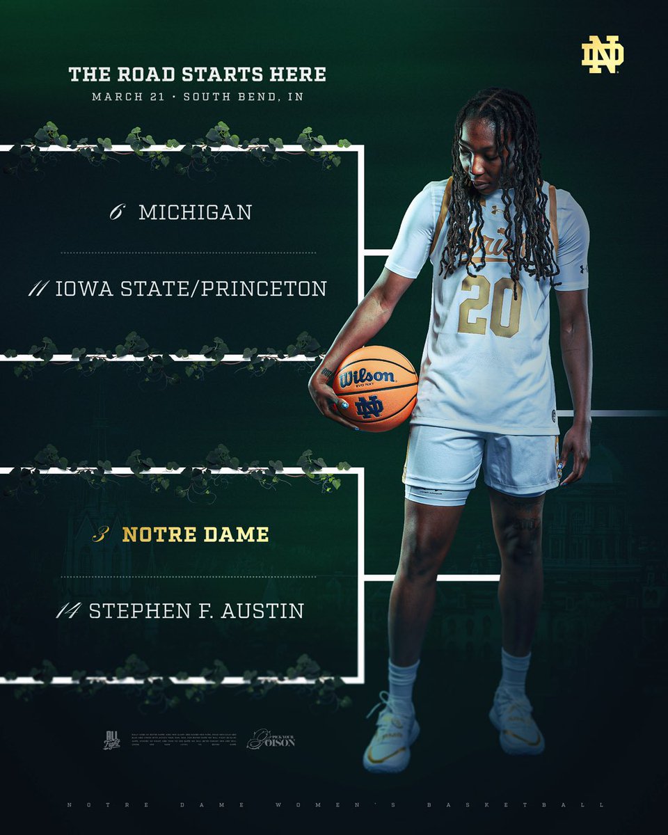 Notre Dame Women's Basketball (@ndwbb) on Twitter photo The bracket is set. The Big Dance begins.
Tickets available at goiri.sh/3FyHnAM
#GoIrish The bracket is set. The Big Dance begins.
Tickets available at goiri.sh/3FyHnAM
#GoIrish