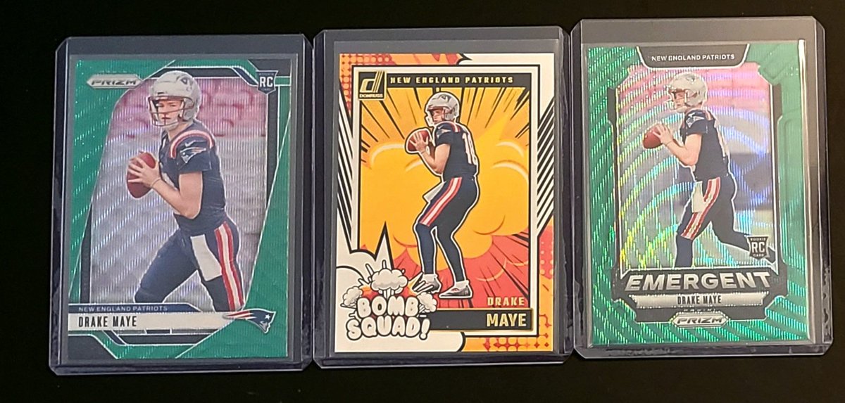 RFPJR21296's tweet image. Shout out to @OhanaCardBreaks for the package from the recent break with bonus NT /25 Rookie Patriots book. Also, thank you to Kcall for the Prizm Green Rc Emergent Drake Maye. Some nice pulls below as always 🤙ohana 🤝 to you guys.