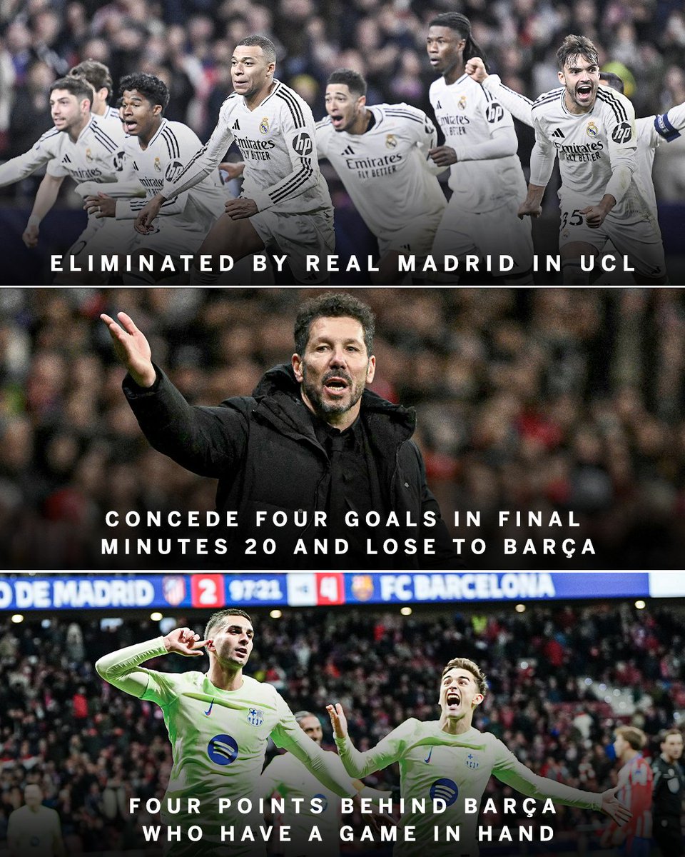 ESPNFC's tweet photo. One of the worst weeks a club can experience 😮

Tough times for Atlético Madrid. https://t.co/K03pjsBkxF