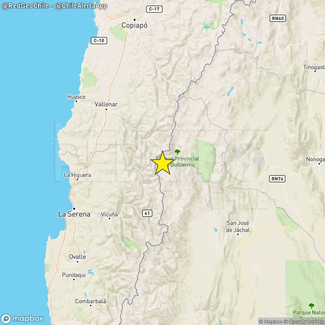 Danielibertari0's tweet photo. @AlertaNews24 ❗| Sismo de magnitud 5.0 (Mw) ocurrió a las 18:50:22 horas de hoy, domingo 16 de marzo del 2025, a 82 km al sureste de Alto del Carmen, región de Atacama (epicentro en territorio argentino 🇦🇷), a una profundidad de 109 kilómetros https://t.co/ZiFjFOUfU1
