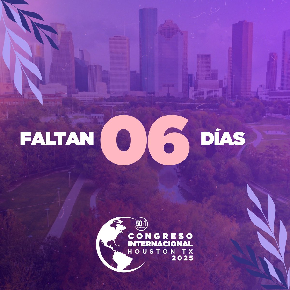 📢 ¡La cuenta regresiva ha comenzado!
Faltan 6 días para el 3er. Congreso Internacional 50+1 que se llevará a cabo en #Houston #Texas. Un espacio de diálogo, sororidad y acción para seguir impulsando el liderazgo de las mujeres.
📅 22 de marzo 
🚺Más  de 18 países reunidas.
