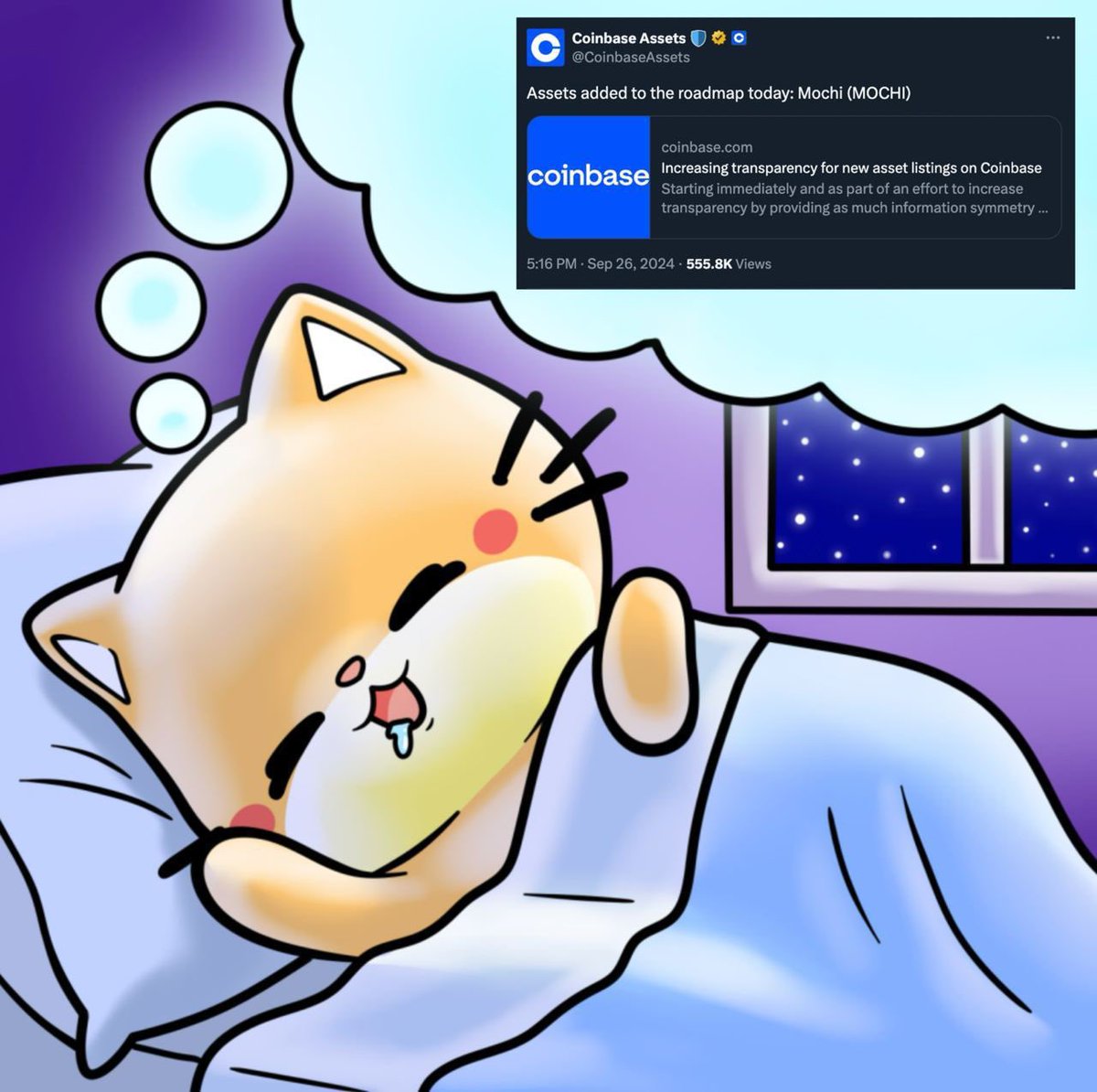 We_Samson's tweet photo. Day 11 of asking coinbase to list $Mochi

@coinbase @CoinbaseAssets @mochi_token @jessepollak @brian_armstrong 

This cutest cat on Base. https://t.co/houUWBtoCp