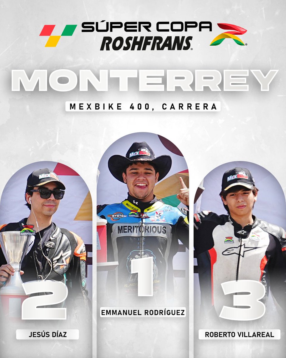 SuperCopaMex's tweet photo. Los esperados podios de la categoría MexBike en la Súper Copa @RoshfransMX Monterrey🏆
#SuperCopaRoshfrans #SCMonterrey #SúperCopaRoshfransMonterrey #AlimentamosTuPasión #GTM #Formula5 #Tractocamiones #MexBike https://t.co/ox1mJ1MIdX