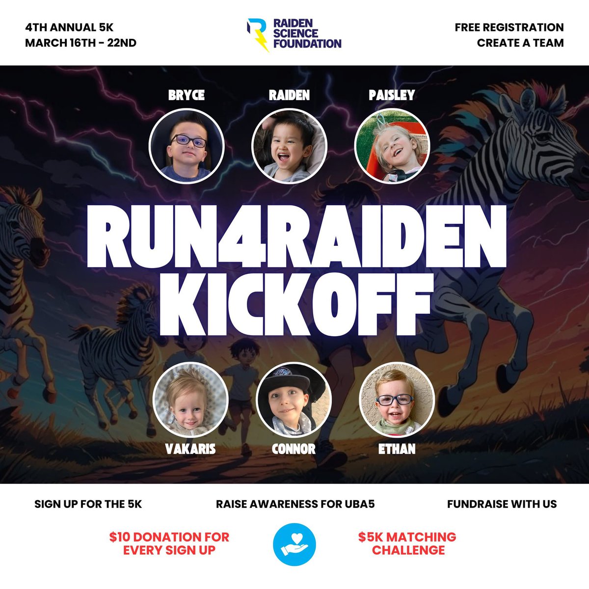 RaidenScience's tweet image. 🎉 Run4Raiden is live! Sign up for the virtual 5K & we’ll get a $10 donation for UBA5 research—just check “Bonus $10” at signup!
Help us drive awareness for kids affected UBA5 and fundraise for research🙏 Share & tag us with #Run4Raiden #UBA5
🔗 run4raiden25.raiselysite.com