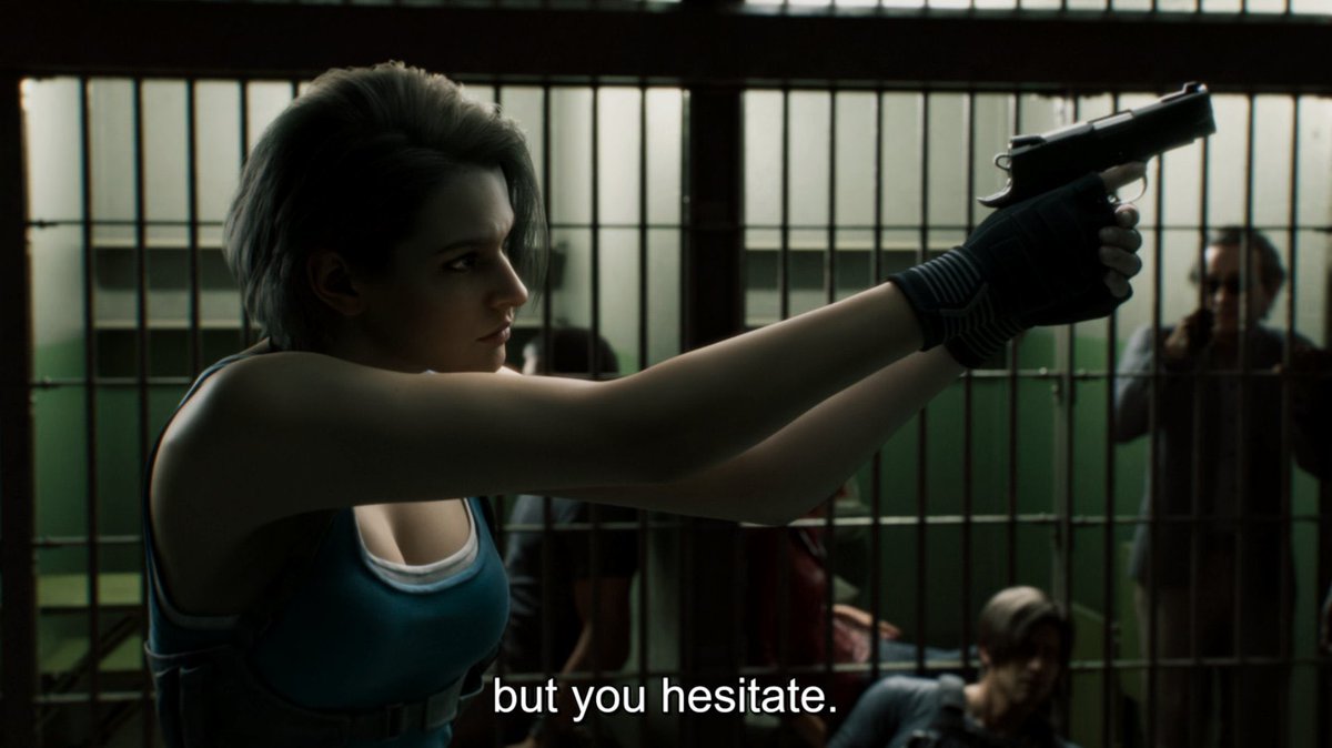 comfortredfield's tweet photo. resident evil: death island's prison scene confirms that claire and jill's relationship is strong off-screen 

the exact same scene would fit well for jill and chris because of their history together, but they chose to show us that claire is as important as chris to her 

details https://t.co/lgHt3Of17T