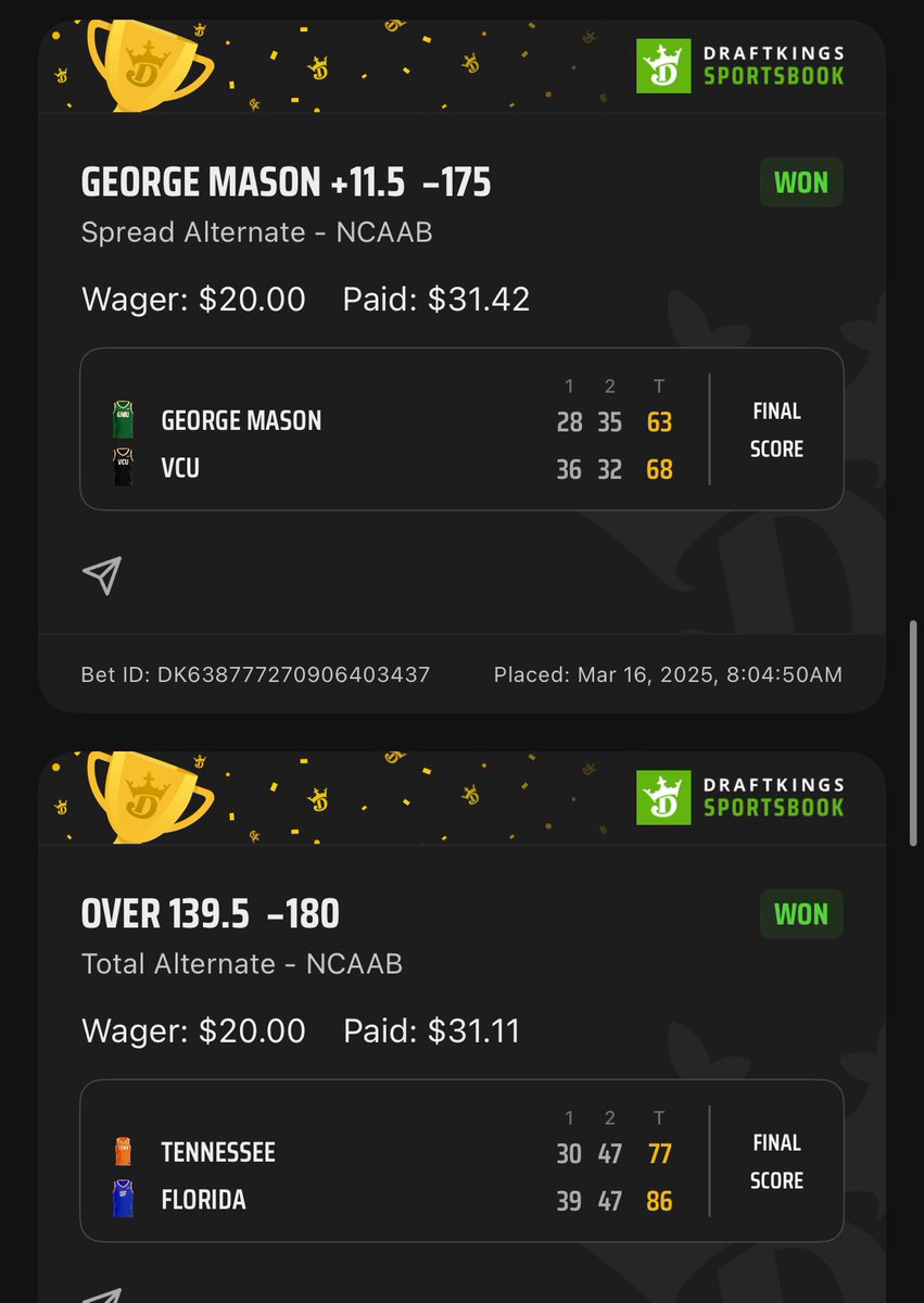 Kinman25's tweet image. 8-0 day to end #ChampWeek. Get hot at the right times! #dksportsbook