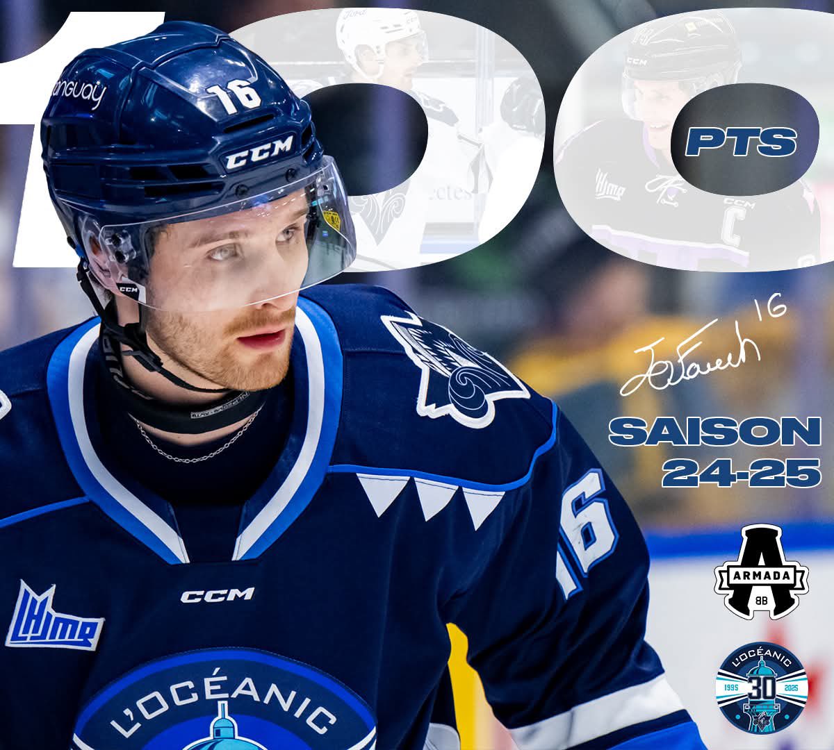 oceanicrimouski's tweet photo. 1️⃣0️⃣0️⃣ 𝐏𝐎𝐈𝐍𝐓𝐒

Félicitations à Jonathan Fauchon qui vient d’atteindre les 100 points dans la @LHJMQ cette saison! 🤯

50 points avec deux équipes différentes, on ne voit pas ça souvent… 👀 𝐐𝐔𝐄𝐋 𝐄𝐗𝐏𝐋𝐎𝐈𝐓! 💪🏻💪🏻

@ArmadaBLB 
@LCHhockey 

#gonicsgo #100 #oceanic30 https://t.co/8ylKu3A8jO