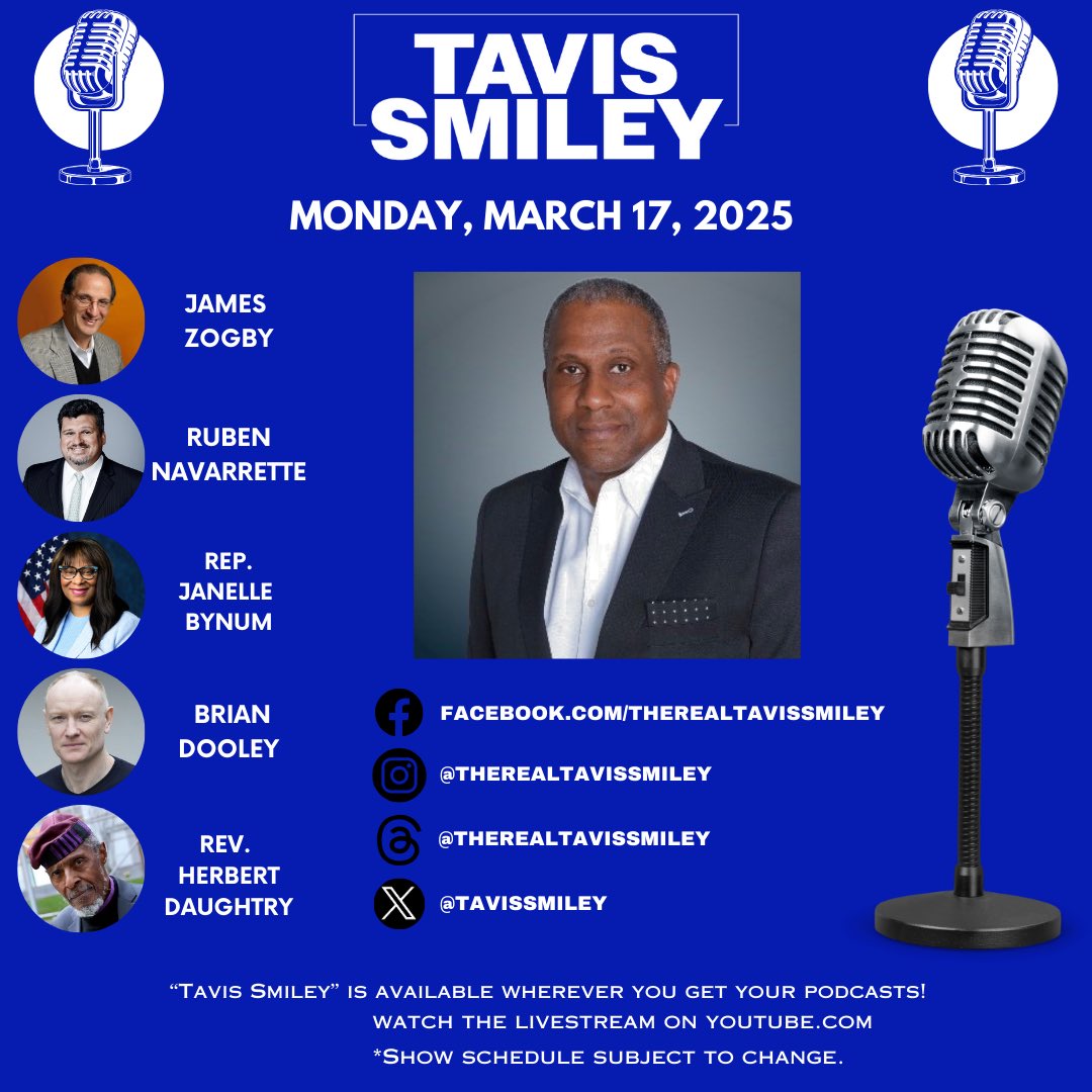 tavissmiley's tweet photo. #kbla1580 #unapologeticallyprogressive #tavissmileyshow #tavissmiley #realtavissmileyshow #jameszogby #rubennavarrette #janellebynum #briandooley #herbertdaughtry #stpatricksday #northernireland #blackamerica #chuckschumer #mahmoudkhalil #creatorssyndicate #dncexecutivecommittee https://t.co/lmYDlHMJRL