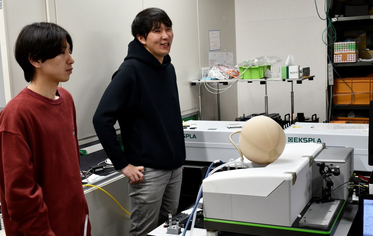 UNISOKU_PR's tweet image. Newsletter のインタビューにも登場いただいた大阪大学 相澤直矢先生@Naoya_Aizawaと学生さんがpicoTASで 266 励起の測定をされるために来社されました。
ありがとうございました！
#picoTAS #来社実験サービス
NewsLetterインタビュー unisoku.co.jp/download/FullI…