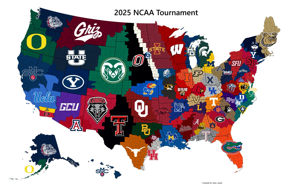 jloose128's tweet image. The 2025 NCAA Tournament bracket is here!!