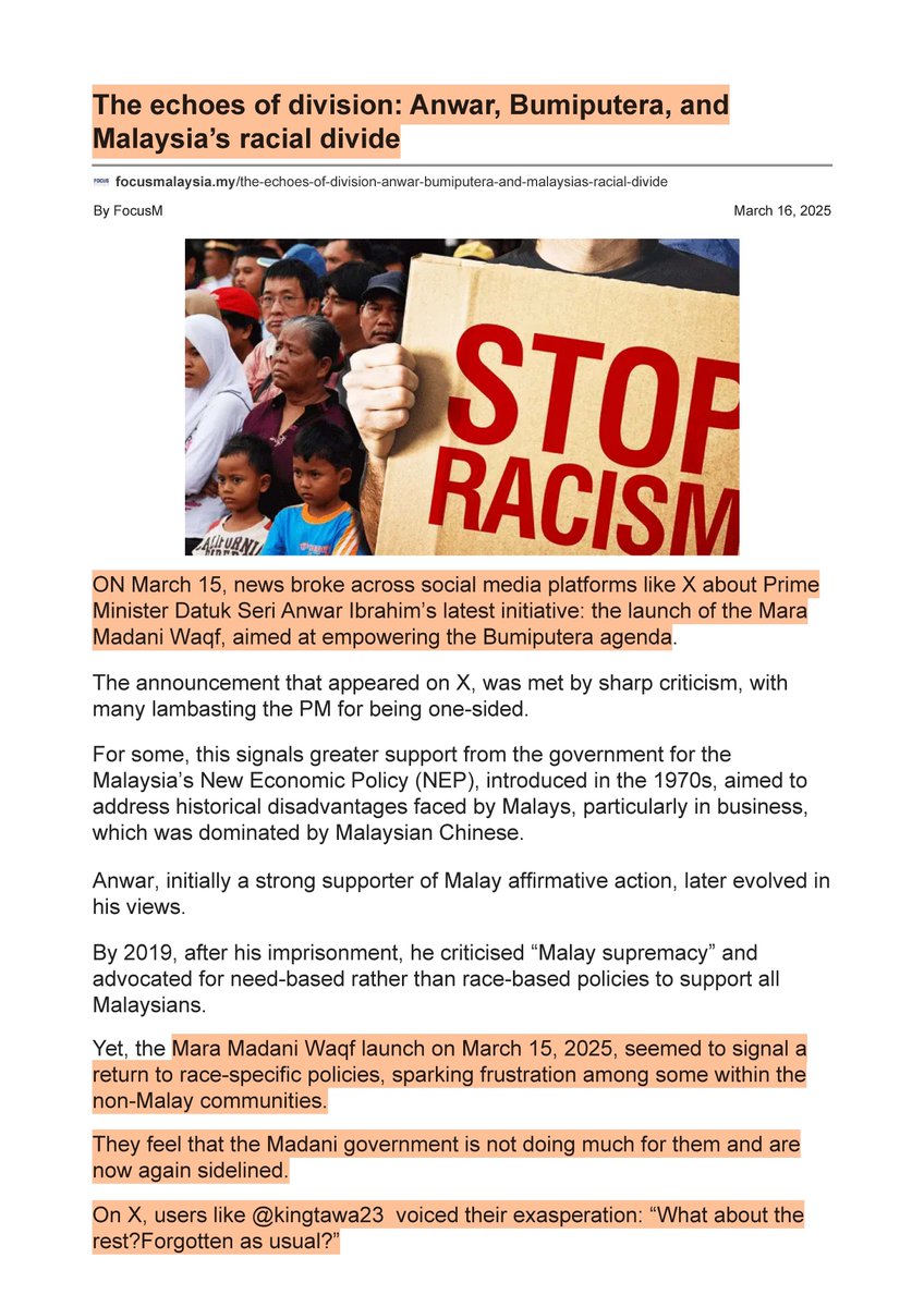 jameschin110's tweet photo. What do you think?
#Malaysia #RacialDivide #Bumiputera #NewEconomicPolicy https://t.co/GT7cFANTJg