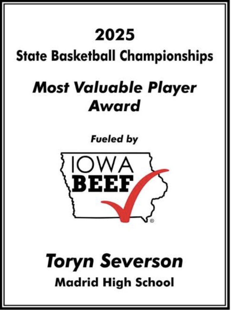 Madrid Boys Basketball (@madridboyshoops) on Twitter photo Congratulations to Toryn Severson for being named the 2025 Iowa High School Boys Basketball Tournament MVP!!!!
<a href="/SeversonToryn/">Toryn Severson</a> Congratulations to Toryn Severson for being named the 2025 Iowa High School Boys Basketball Tournament MVP!!!!
<a href="/SeversonToryn/">Toryn Severson</a>
