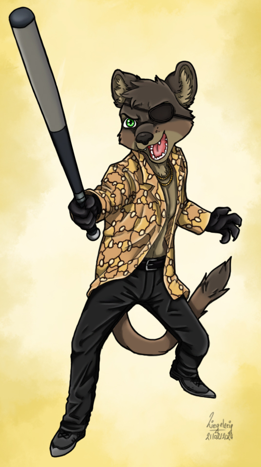 A doodle realized for Simmy, featuring his fursona Simon in the look and iconic pose of Goro Majima from the Yakuza videogame series.

Have a good day,

Zieg'