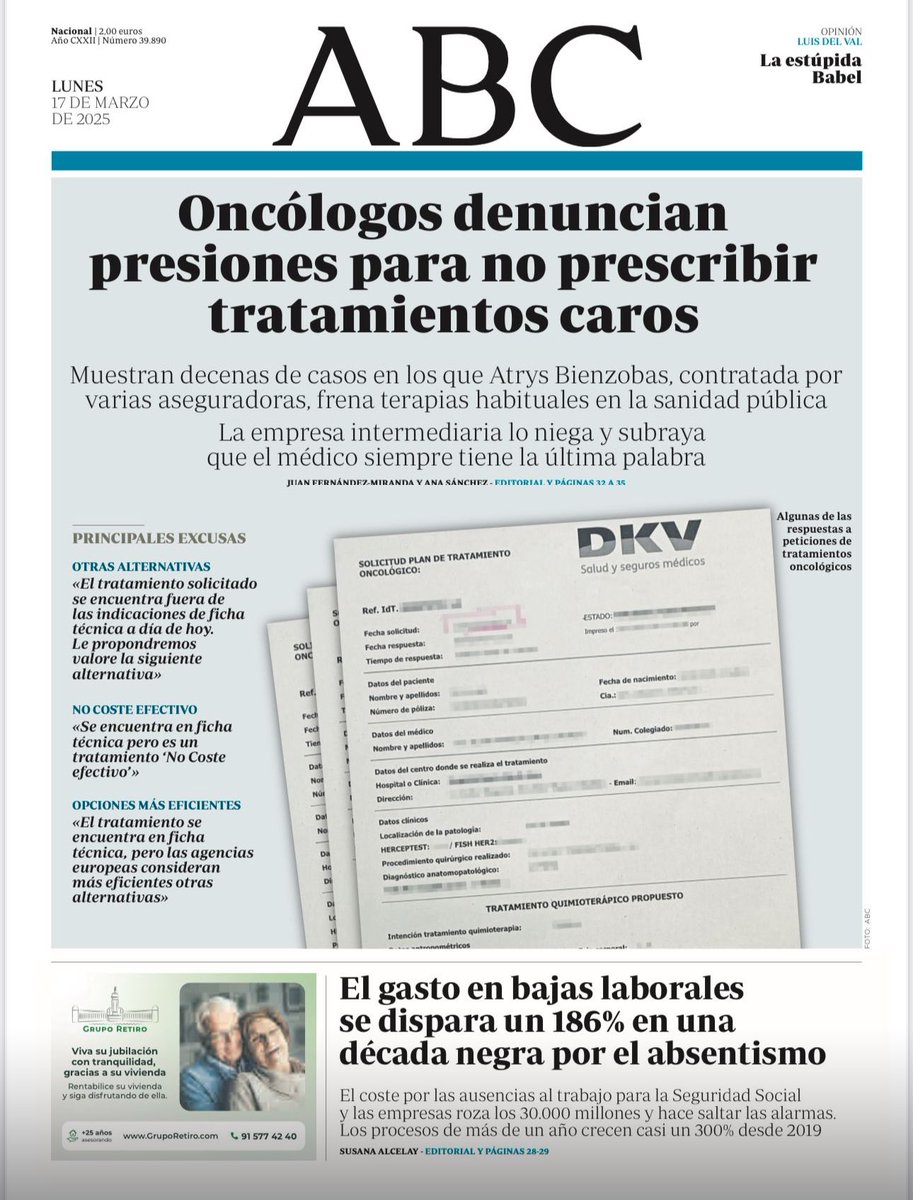 Juan Fernández-Miranda (@juanfmiranda) on Twitter photo 🚨Oncólogos denuncian presiones para no prescribir fármacos caros contra el cáncer.
Se avecina escándalo.
Lo cuento con <a href="/ANAISANCHEZR/">Ana I. Sánchez</a> en ABC.
👇🏻👇🏻👇🏻 🚨Oncólogos denuncian presiones para no prescribir fármacos caros contra el cáncer.
Se avecina escándalo.
Lo cuento con <a href="/ANAISANCHEZR/">Ana I. Sánchez</a> en ABC.
👇🏻👇🏻👇🏻