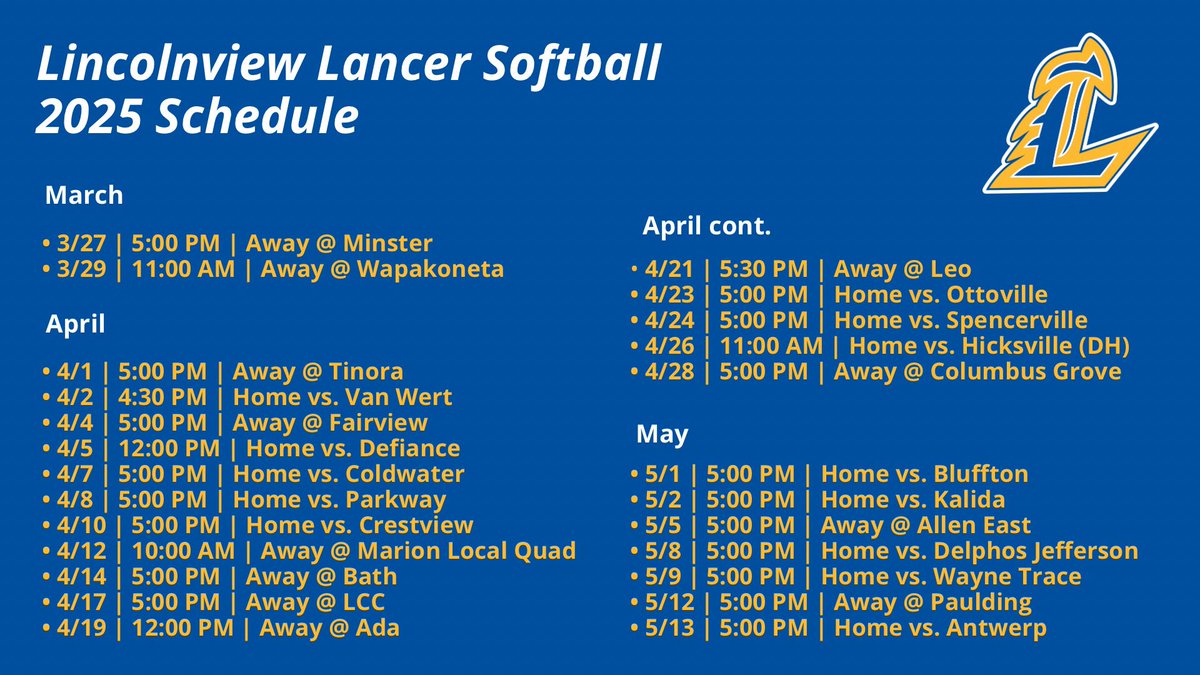 Lview_Softball's tweet photo. 2025 Season Schedule ⬇️ https://t.co/bxSrAaJBPE