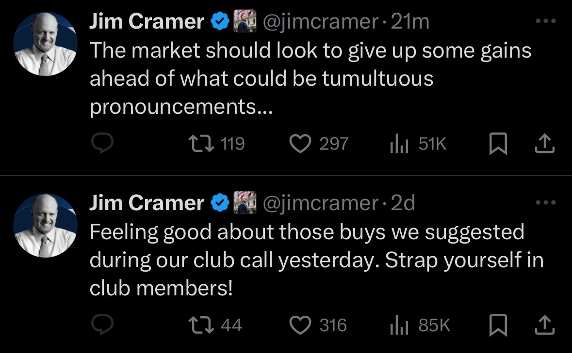 flossin_eth's tweet image. Only someone like Jim Cramer would have back to back post like this 🤦♂️