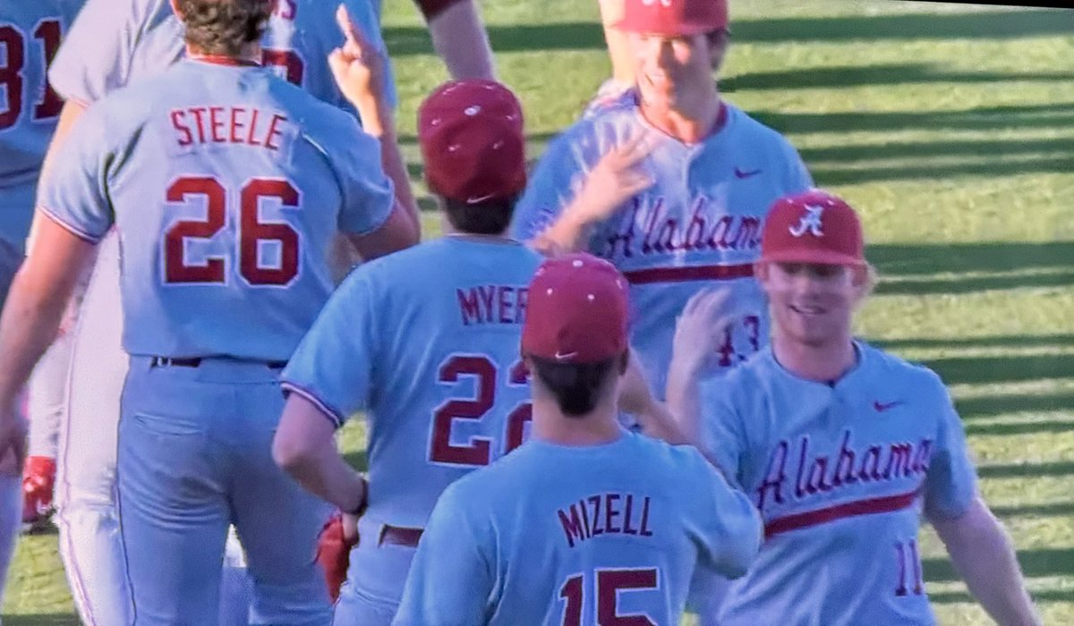 ALABAMA SWEEPS A&amp;M!
Tide (20-1, 3-0 SEC) gives Aggies angst, completing series sweep, 2-0.
Bobby Alcock and Braylon Myers combined on the four hit shutout.
Kade Snell had home run, two doubles, scoring both runs.
Will Plattner doubled home the game’s only run the Tide would need.