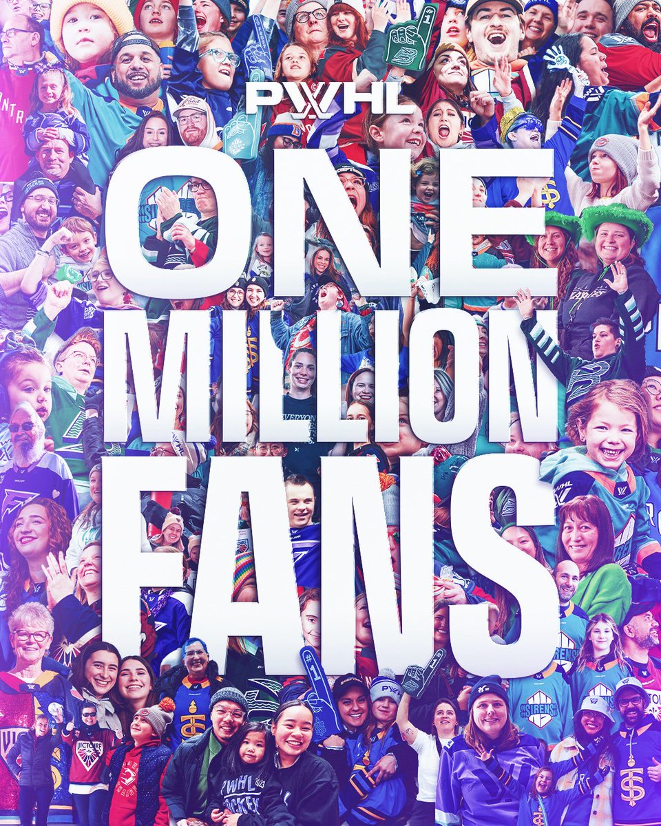 PWHL (@thepwhlofficial) on Twitter photo You're all one in a million. 💜
Thank YOU, PWHL fans, for helping us surpass one million in attendance since our launch last January! You're all one in a million. 💜
Thank YOU, PWHL fans, for helping us surpass one million in attendance since our launch last January!