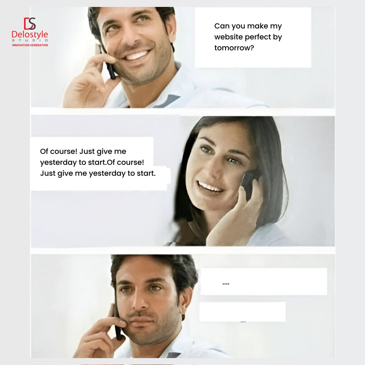 DeloStyleStudio's tweet image. Quality websites take time, but they’re worth it!
DelostyleStudio Pvt. Ltd.
#WebDevMemes #CodingMemes #JavaScriptMemes #PythonMemes #CSSMemes #FrontendMemes #BackendMemes #DebuggingMemes #CodingStruggles #ItWorksOnMyMachine #StackOverflow #DeveloperHumor #ProgrammerLife